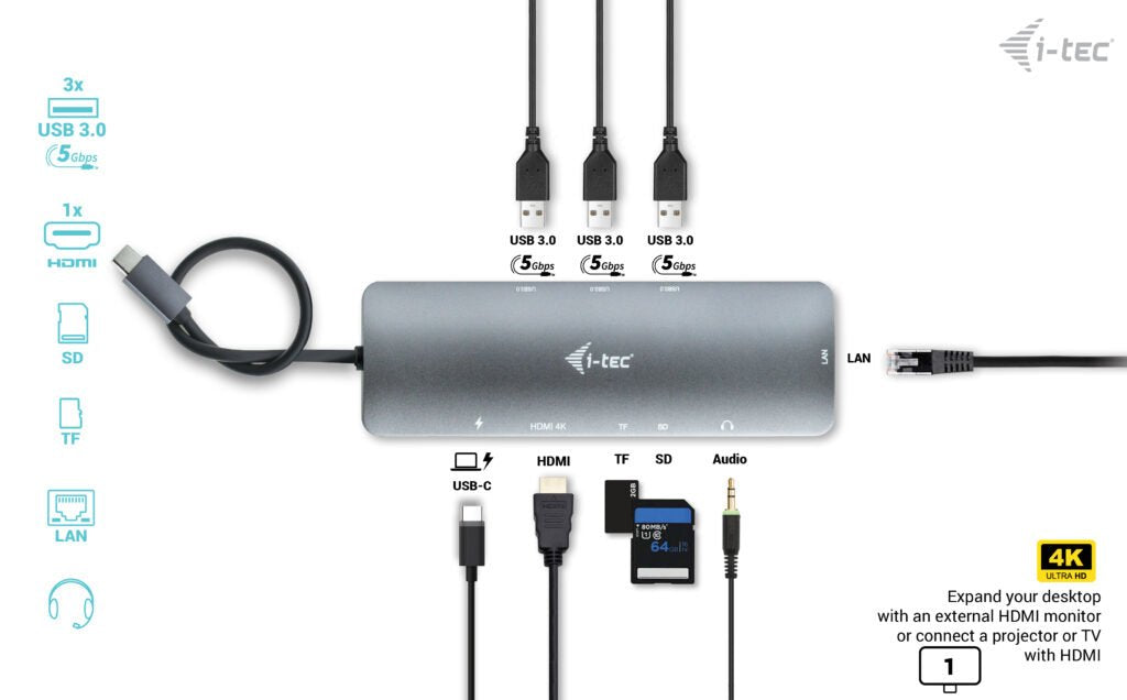 EAN 8595611702907 - i-tec Metal C31NANODOCKLANPD base para portátil y replicador de puertos Alámbrico USB 3.2 Gen 1 (3.1 Gen imagen 8