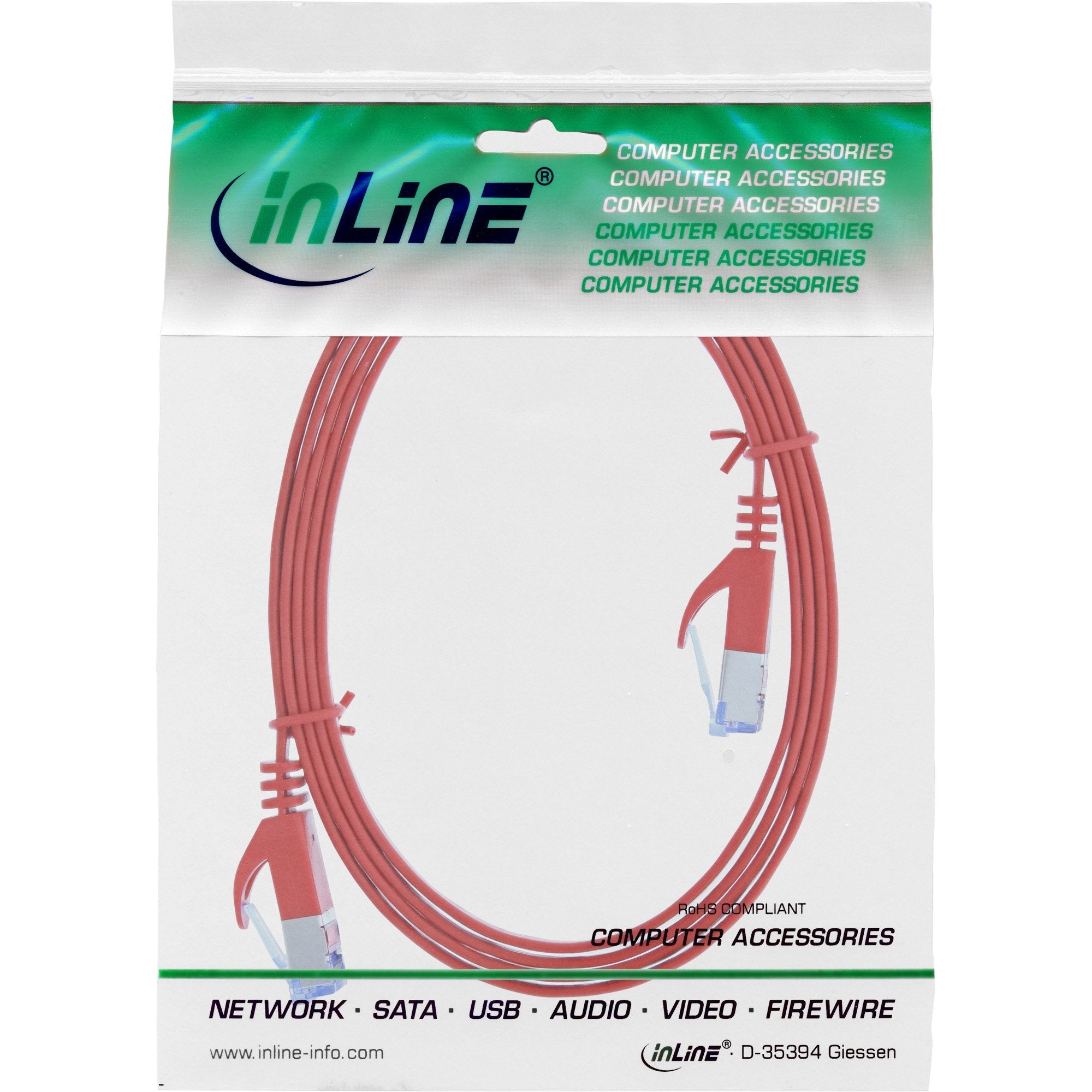 Cable De Red Plano Inline, U/Ftp, Cat.6a, Rojo, 3 M