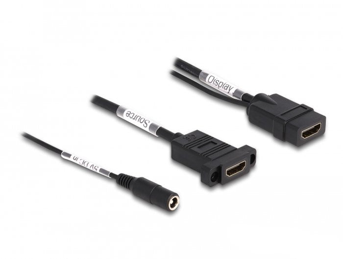 Delock Cable Hdmi 4k 60 Hz Con Alimentación Cc 2,1 X 5,5 Mm 0,30 M Montaje En Panel
