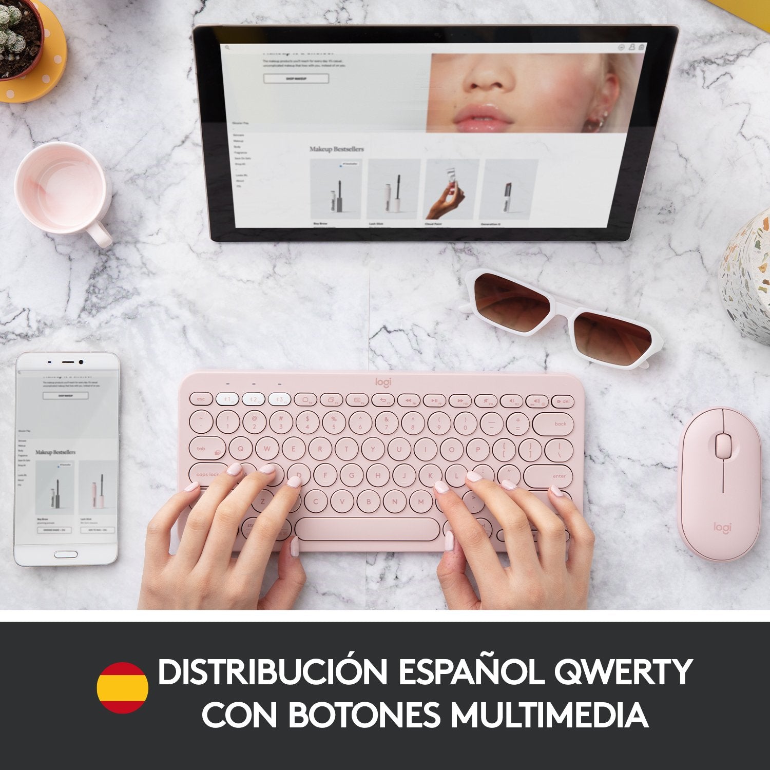 Teclado Español Logitech K380 Multi-Device Bluetooth Qwerty Rosa 920-009587