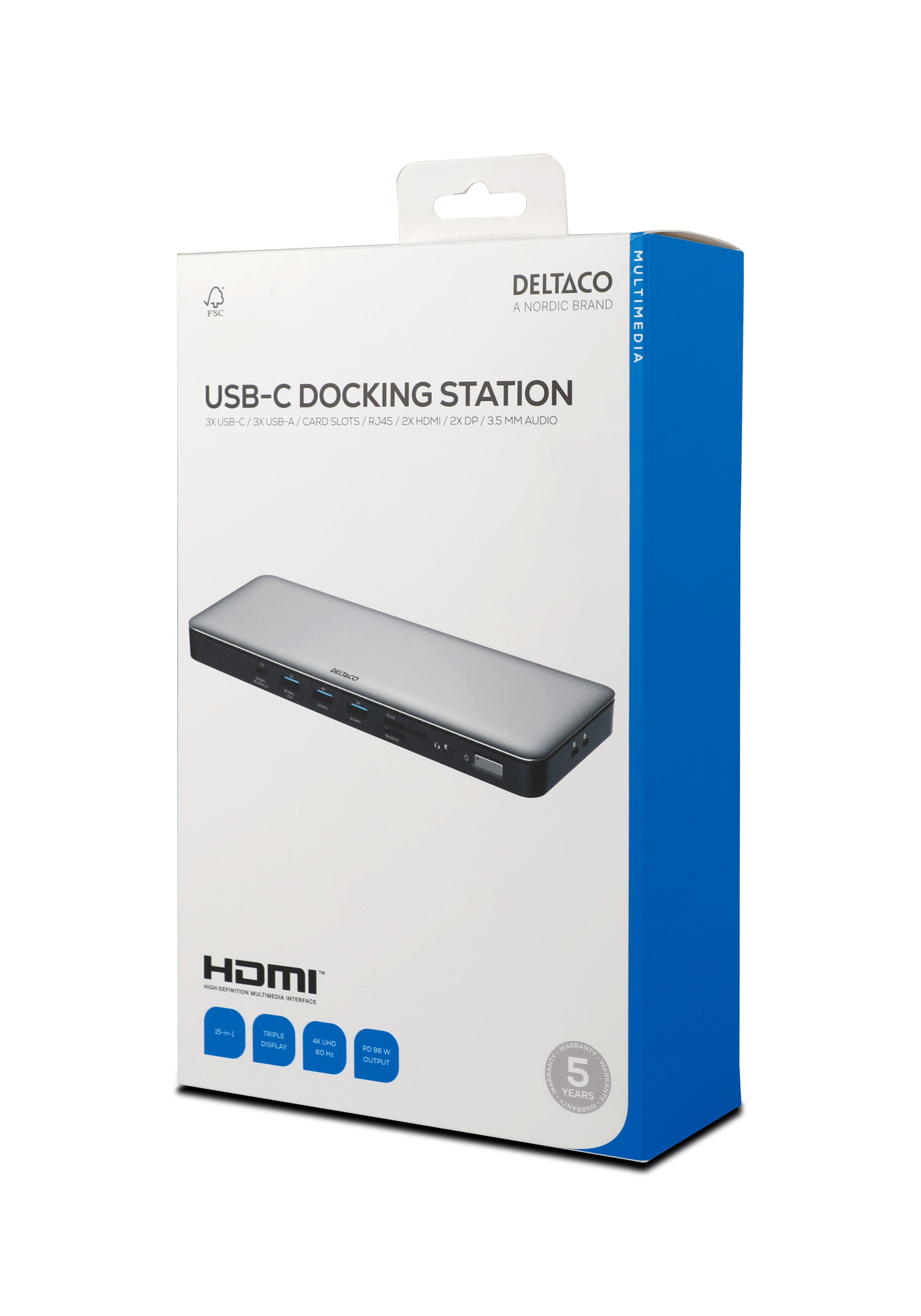 Deltaco Usb-C Dockingstation 2xhdmi/Dp/Usb/Rj45/Sd 96w