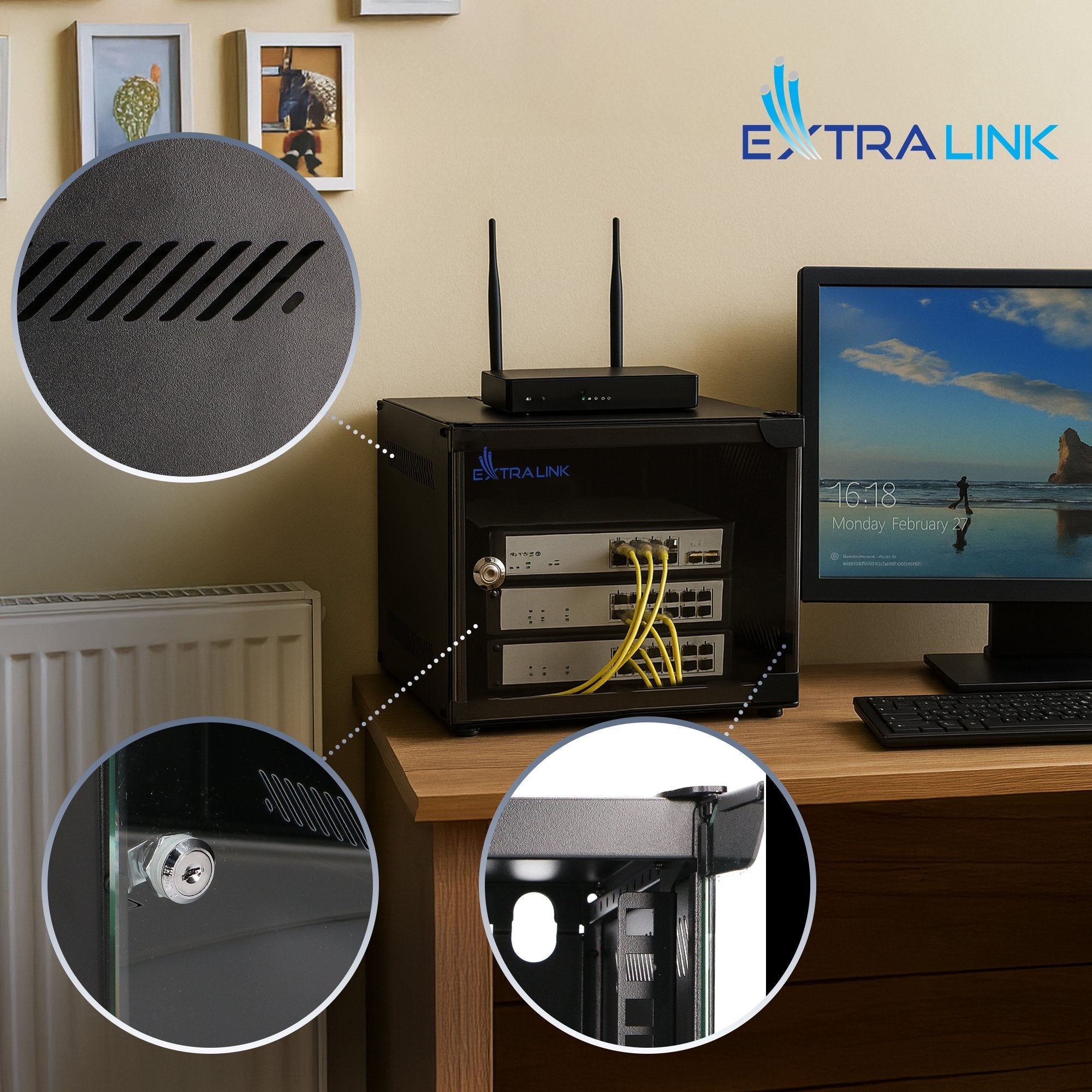 Extralink Lite 4u 10" 280x310 Wall-Mounted Rackmount Cabinet Black