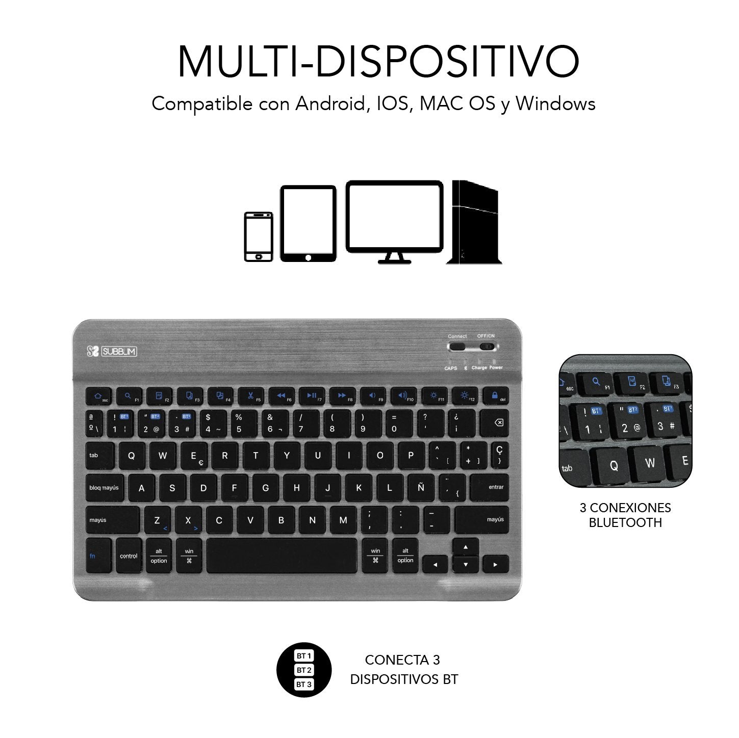 EAN 8436586742157 - SUBBLIM SUBKT3-BTS055 teclado para móvil QWERTY Español Bluetooth Negro, Gris imagen 3