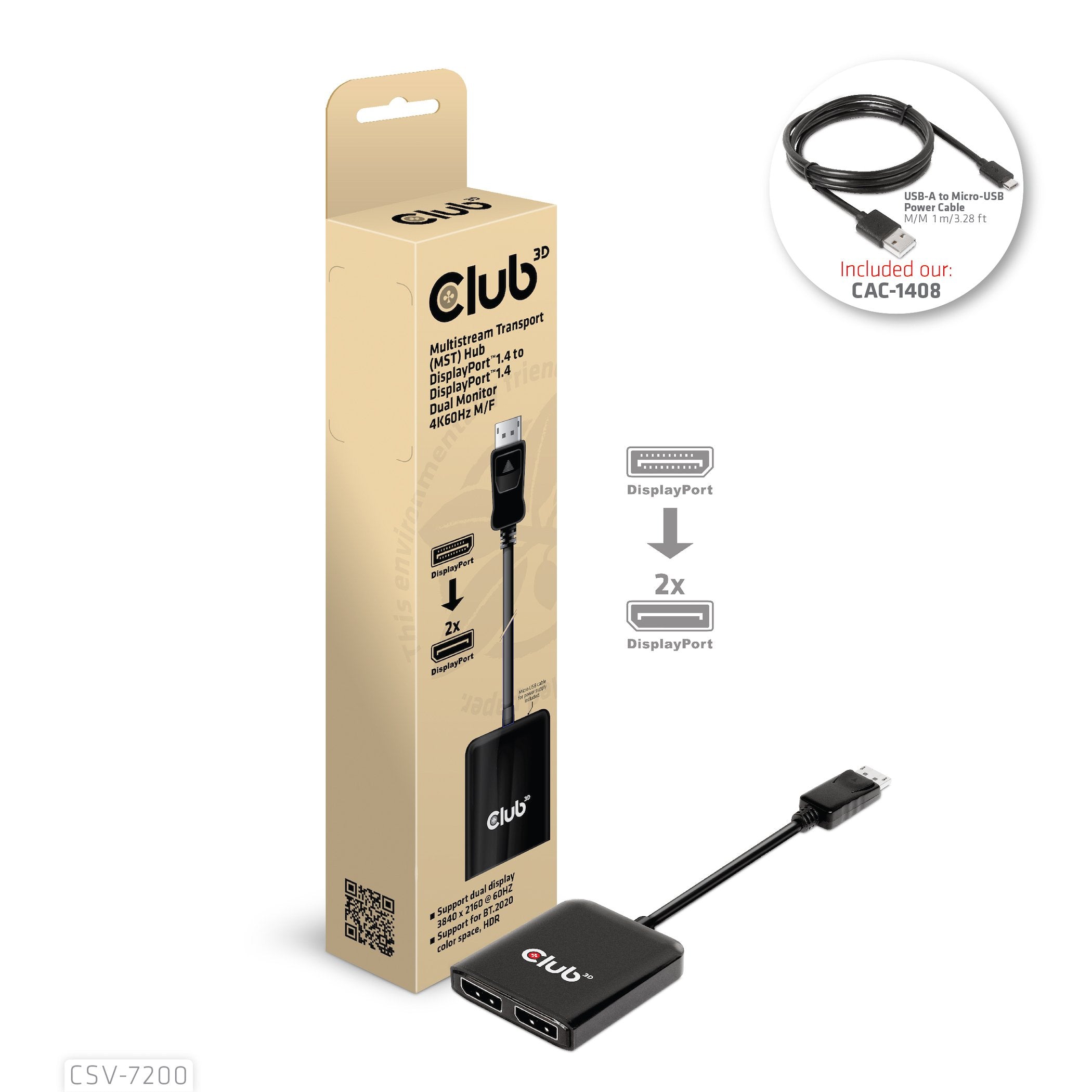 EAN 8719214471927 - CLUB3D Multi Stream Transport (MST) Hub DisplayPort 2x DisplayPort imagen 2