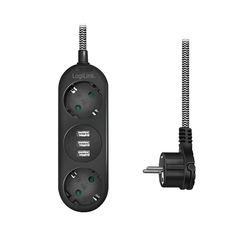 Logilink Lps262u Base Múltiple 1,5 M 2 Salidas Ac Interior Negro