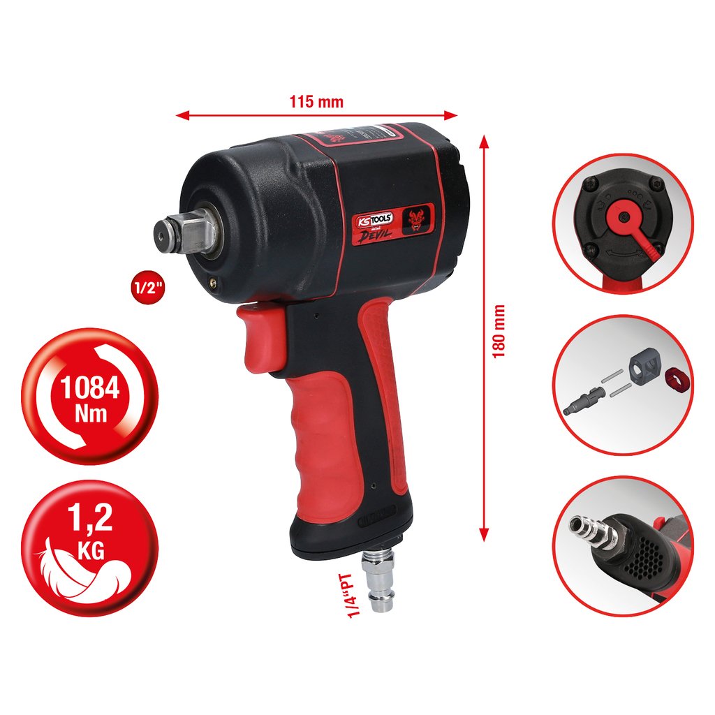 Ks Tools 515.1315 Druckluft-Llave De Impacto Werkzeugaufnahme 1/2" 12.5 Mm Drehmoment Max