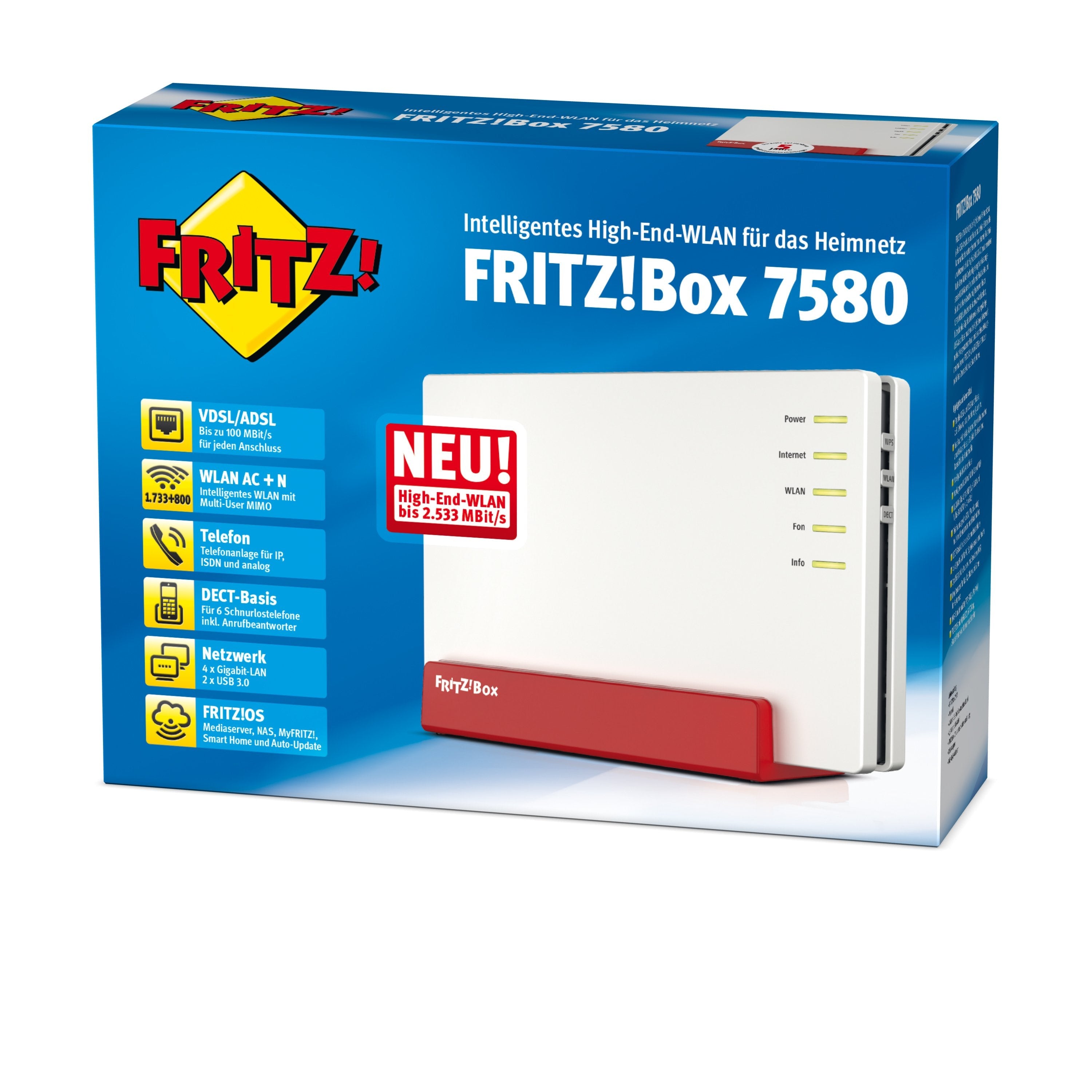 EAN 4023125027611 - FRITZ! Box 7580 router inalámbrico Gigabit Ethernet Doble banda (2,4 GHz / 5 GHz) Blanco imagen 2