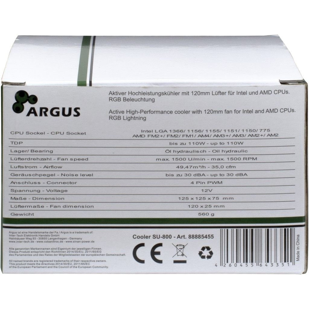 Inter-Tech Argus Su-800 Ventilador Activo De 120 Mm