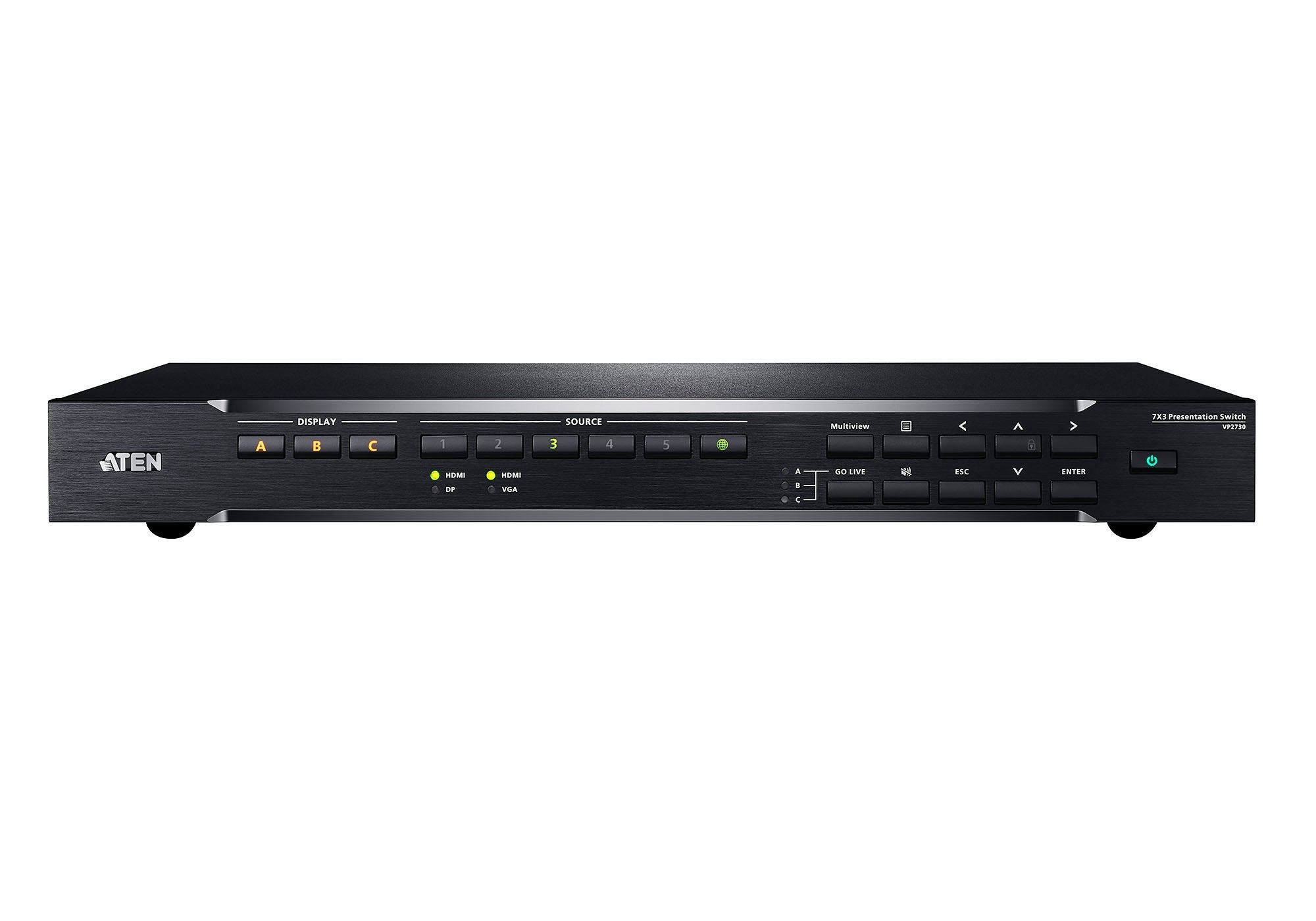 Switch De Presentación 7 X 3 Con Escalador De Vídeo, Streaming, Mezclador De Audio Y Hdbaset De Aten