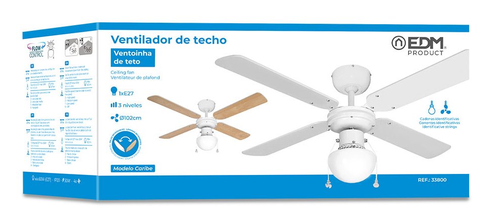 Ventilador De Techo Modelo Caribe Blanco Potencia: 50w Aspas: Ø102cm Edm