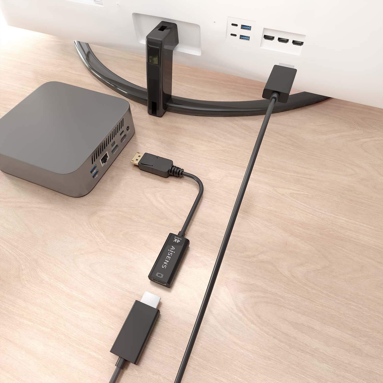 Aisens Conversor Displayport A Hdmi 4k@60hz, Dp/M-Hdmi/M, Negro, 15cm
