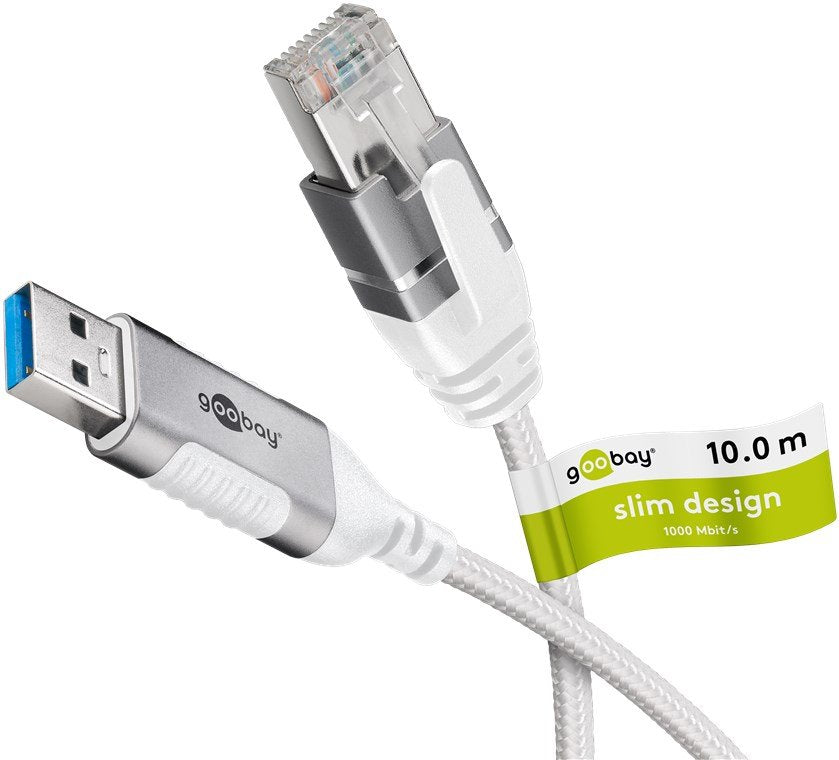 Cable De Adaptador Ethernet De Goobay Usb-A 3.2 Gen1> Rj-45, Blanco Delgado, 10 Metros 74383