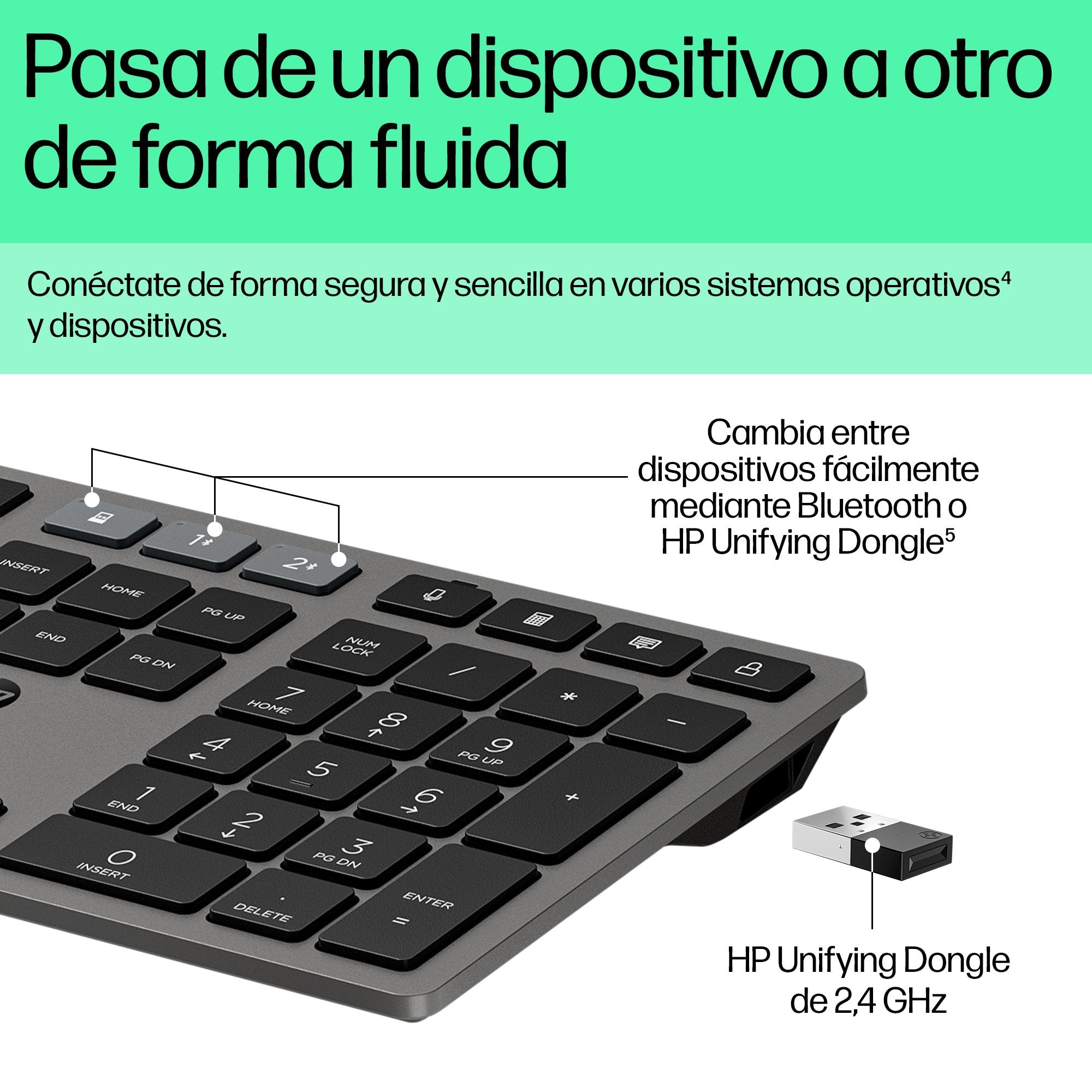 EAN 0198122141272 - HP 725 Multi-Device Rechargeable Wireless Keyboard teclado Hogar / Oficina RF Wireless + Bluetooth Gris imagen 8