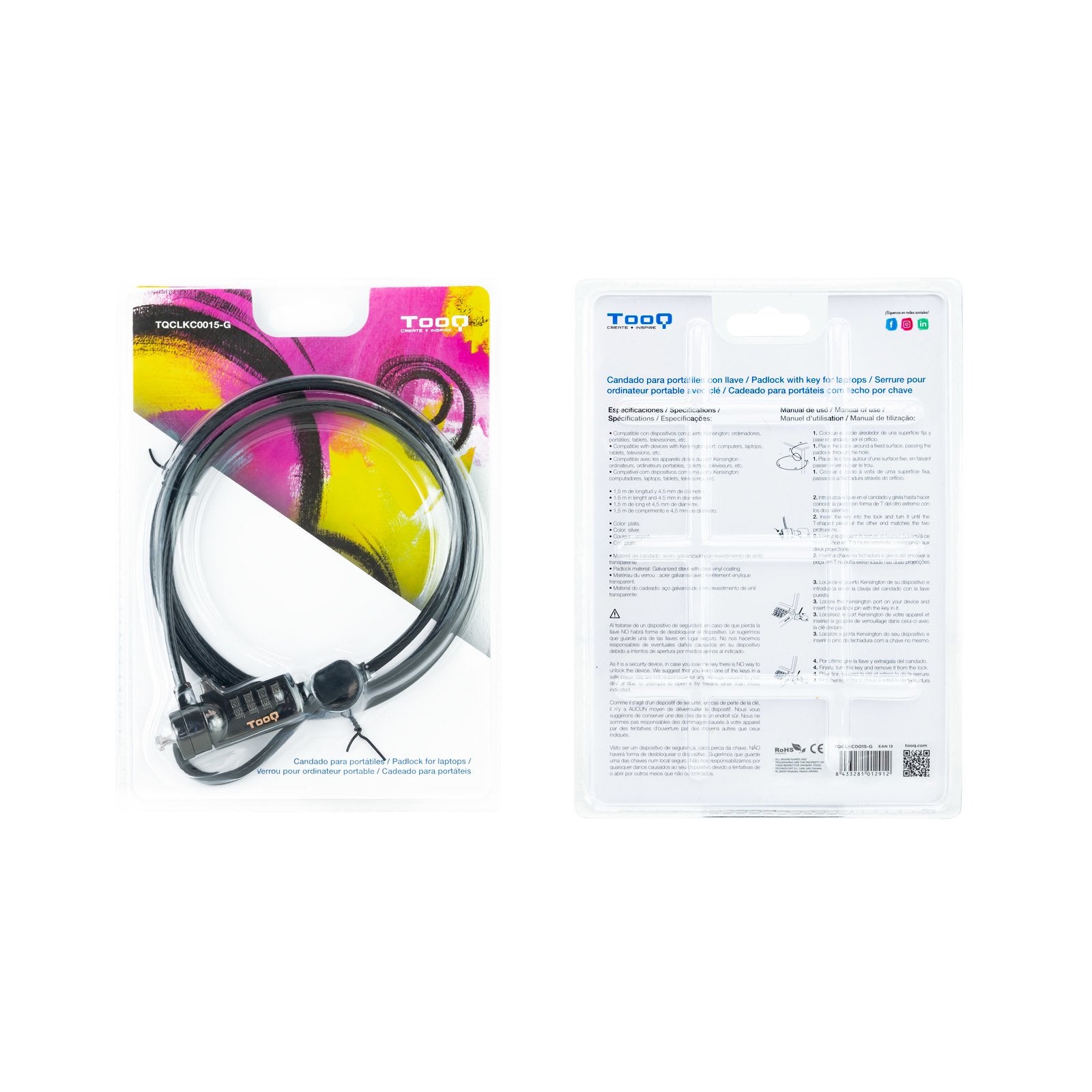 EAN 8433281012912 - TooQ TQCLKC0015-G cable antirrobo 1,5 m imagen 7