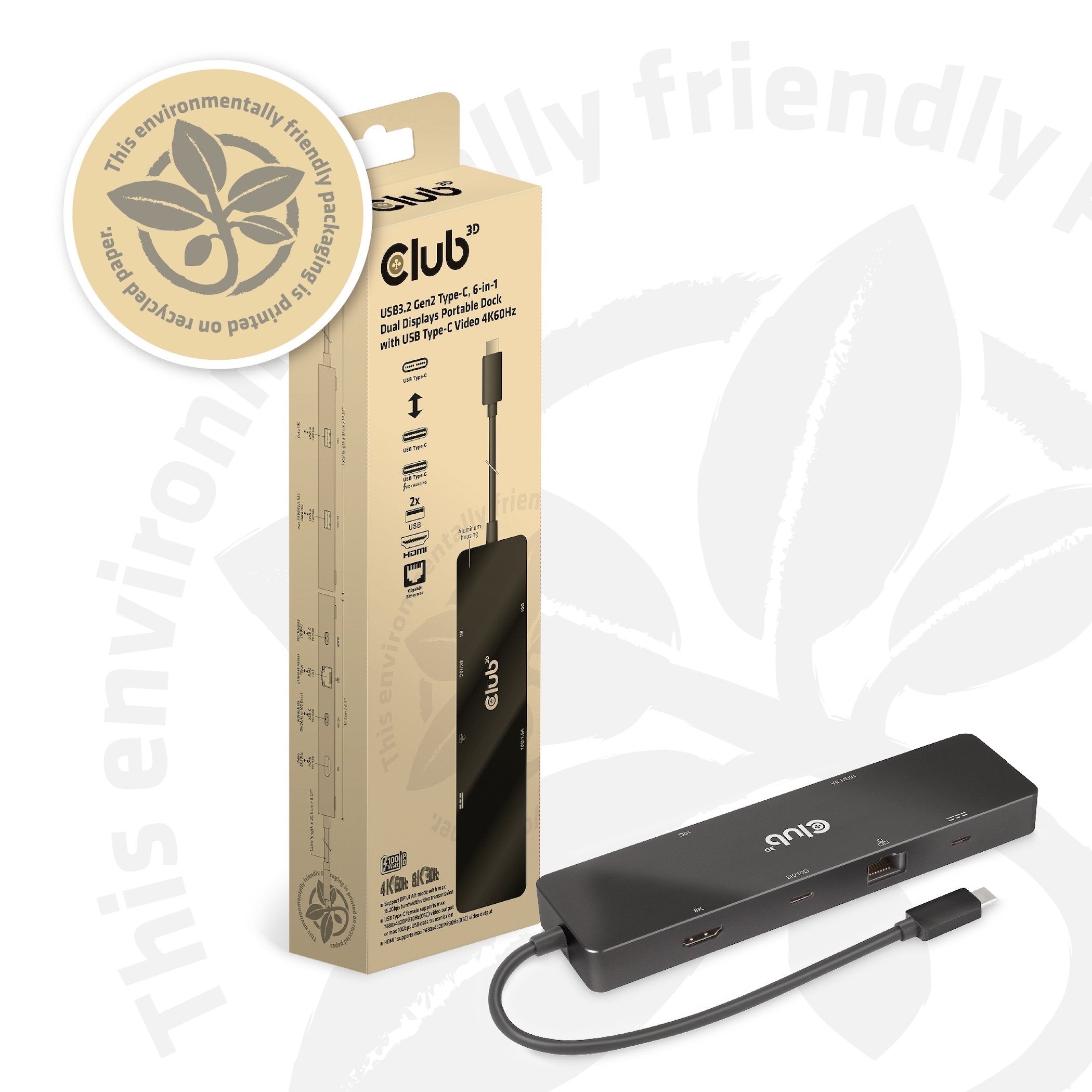 Club3d Usb-C Dock > Hdmi Usb-C 8k 2xusb Usb-C Pd100w Rj45 Retail