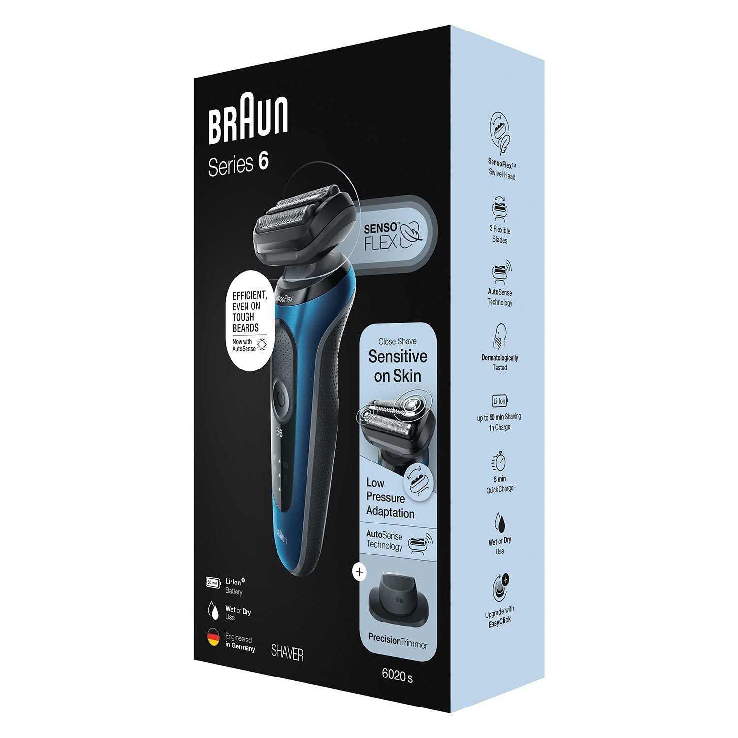 Braun Series 6 61-B1200s Máquina De Afeitar De Láminas Recortadora Negro, Azul