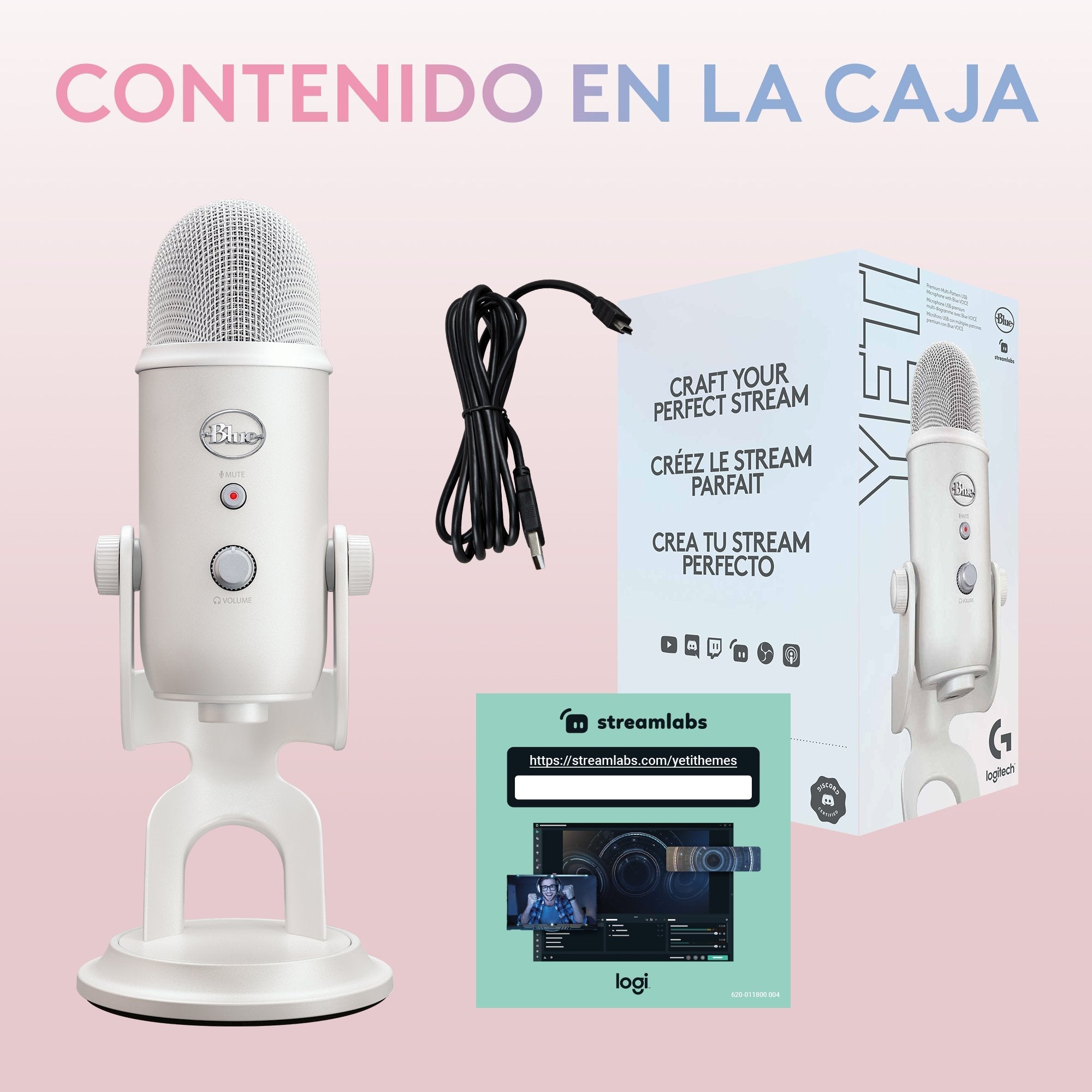 Blue Microphones Yeti Aurora Collection Blanco Micrófono De Superficie Para Mesa