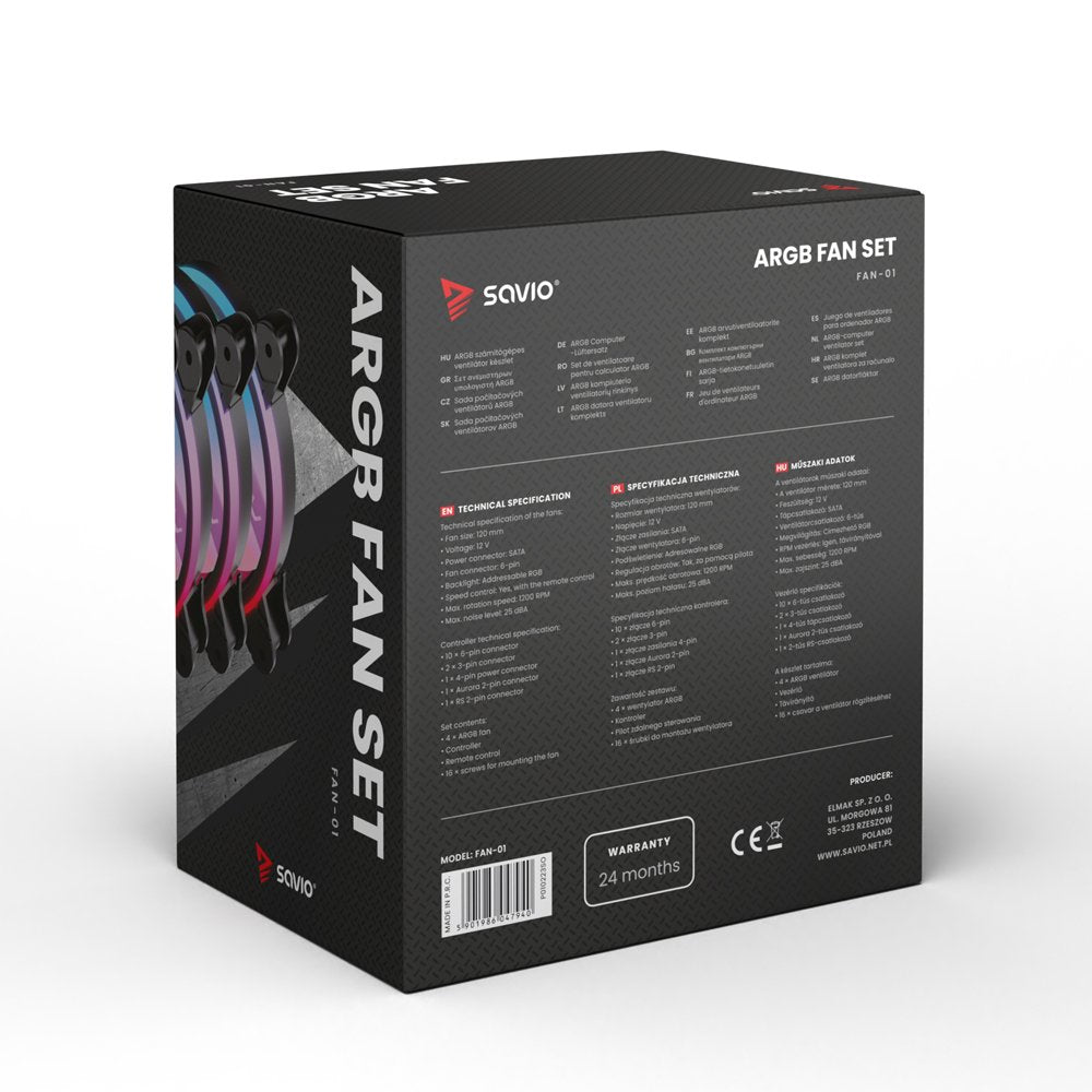 EAN 5901986047940 - Savio FAN-01 4-pack 120mm ARGB fan including controller and remote control Carcasa del ordenador Ventilad imagen 4
