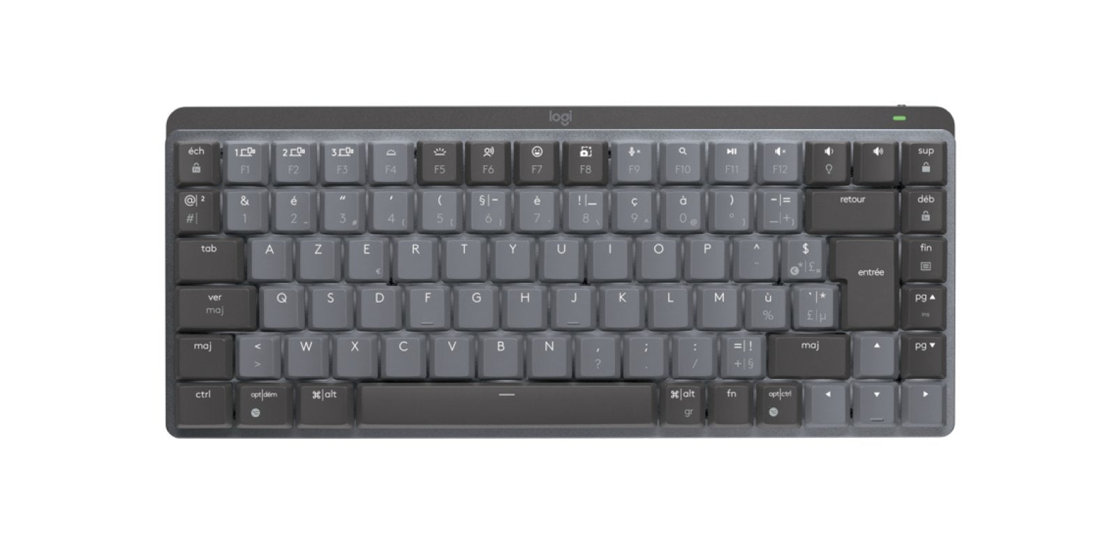 Teclado Francés Logitech Mx Mini Mechanical Rf Wireless + Bluetooth Azerty Grafito, Gris