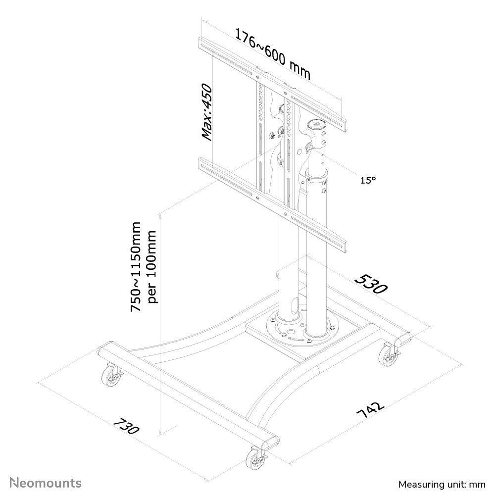 EAN 8717371441609 - Neomounts PLASMA-M1200 mueble y soporte para dispositivo multimedia Plata Soporte de suelo portátil imagen 9