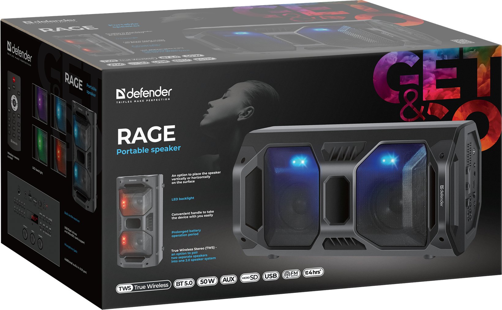 EAN 4714033651097 - Defender Rage Altavoz portátil estéreo Negro 50 W imagen 9