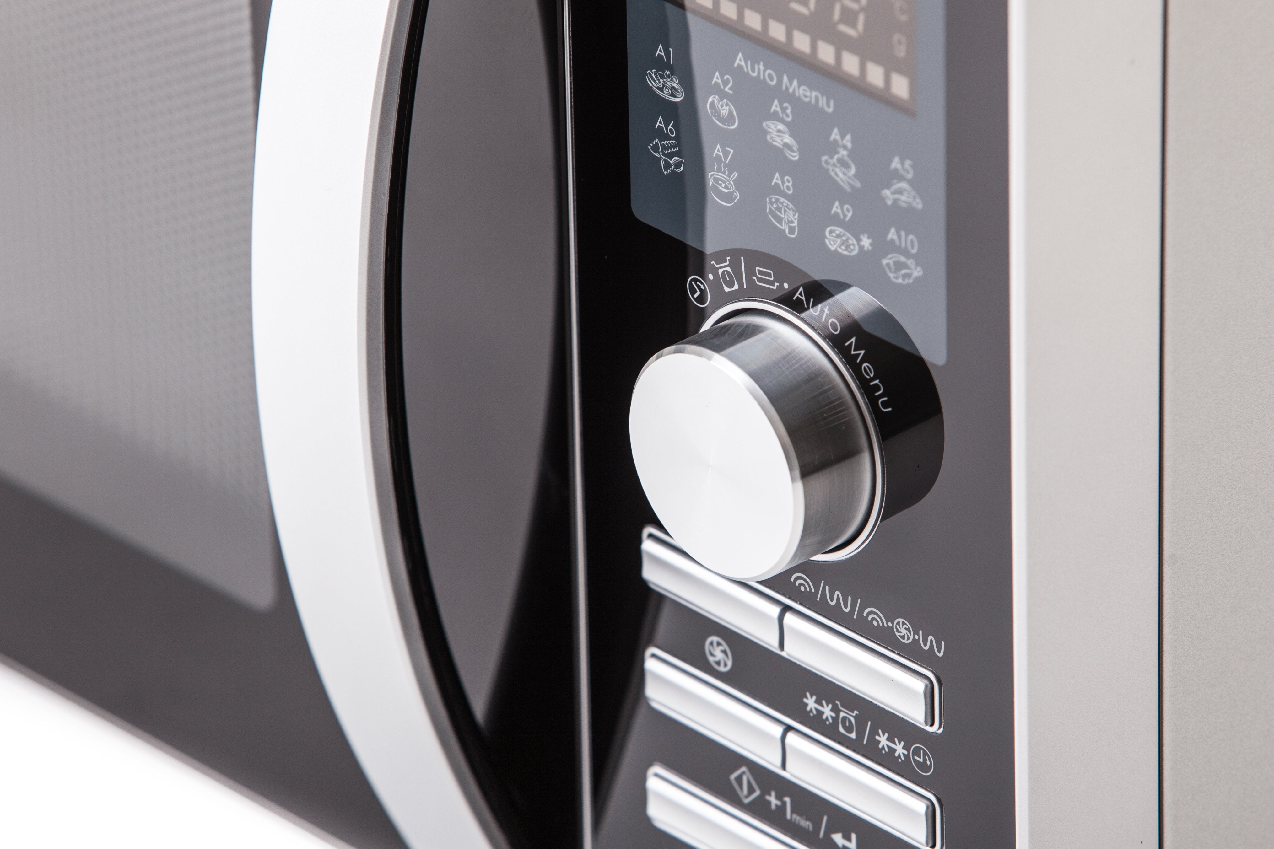 Microondas Con Grill 3 En 1 Sharp R843inw 900w (1200/1100/500w Grill) Conveccion 2500w 25 Litros 10 Funciones Cocción Automática Acero Inox