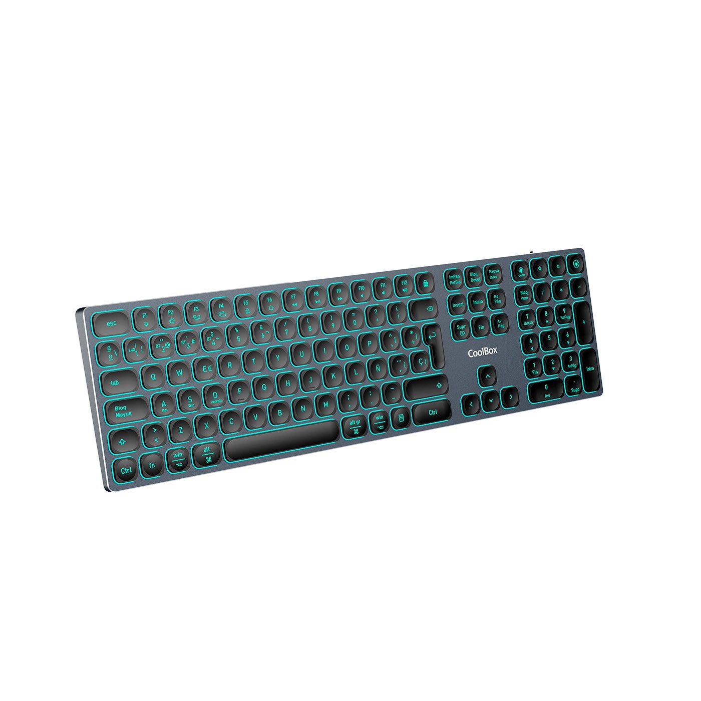 Teclado Inalambrico Retroiluminado Moonlight Key B431 Usb-C+Bt5.1+Rf2.4g Gris Oscuro Aluminio