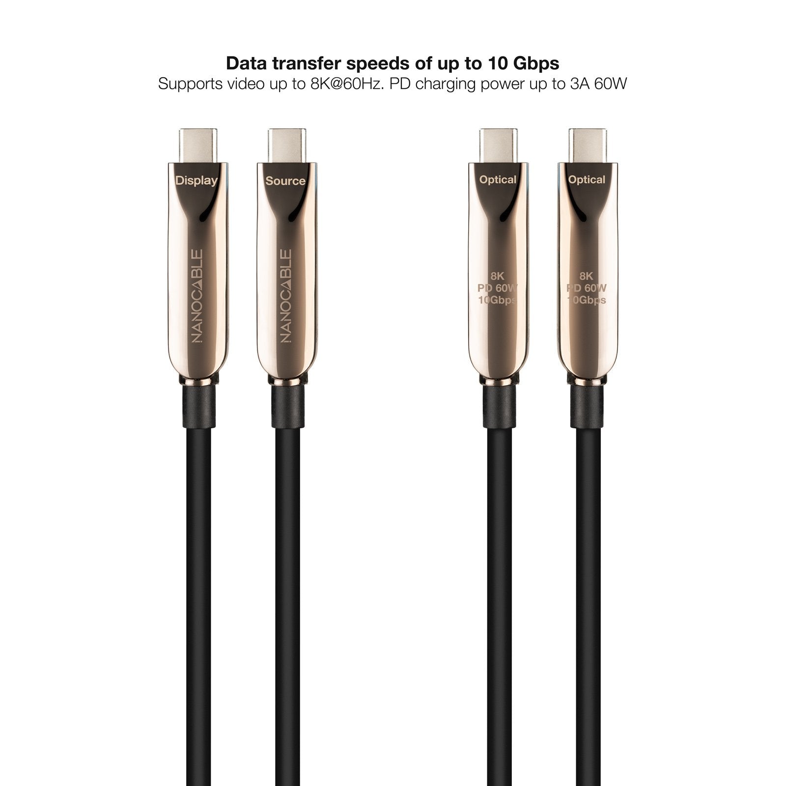 Cable Usb 3.2 Tipo-C Aoc Nanocable 10.01.4605 Usb Tipo-C Macho Usb Tipo-C Macho Hasta 60w 10gbps 5m Negro