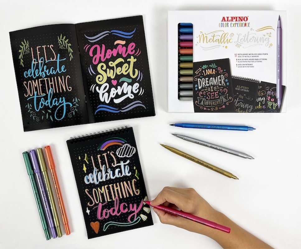 Alpino Rotuladores Metallic Lettering Color Experience Doble Punta Estuche 12u + Bloc C/Surtidos
