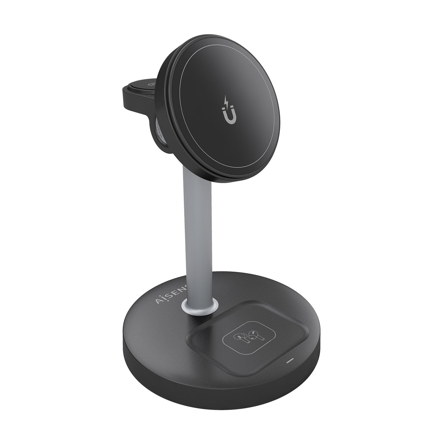 Aisens Cargador Inalambrico Usb-C 4 En 1 De 15w Para Movil, Apple Watch, Auriculares Con Estuche De Carga, Negro