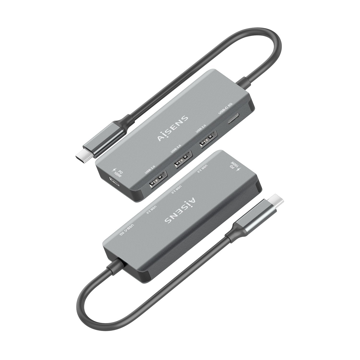 Aisens Hub Usb 3.1 Usb-C, Usb-C/M-1xusb-C Pd 100w+1xusb-C Usb3.0/H+3xusb-A Usb2.0/H, Gris, 15cm
