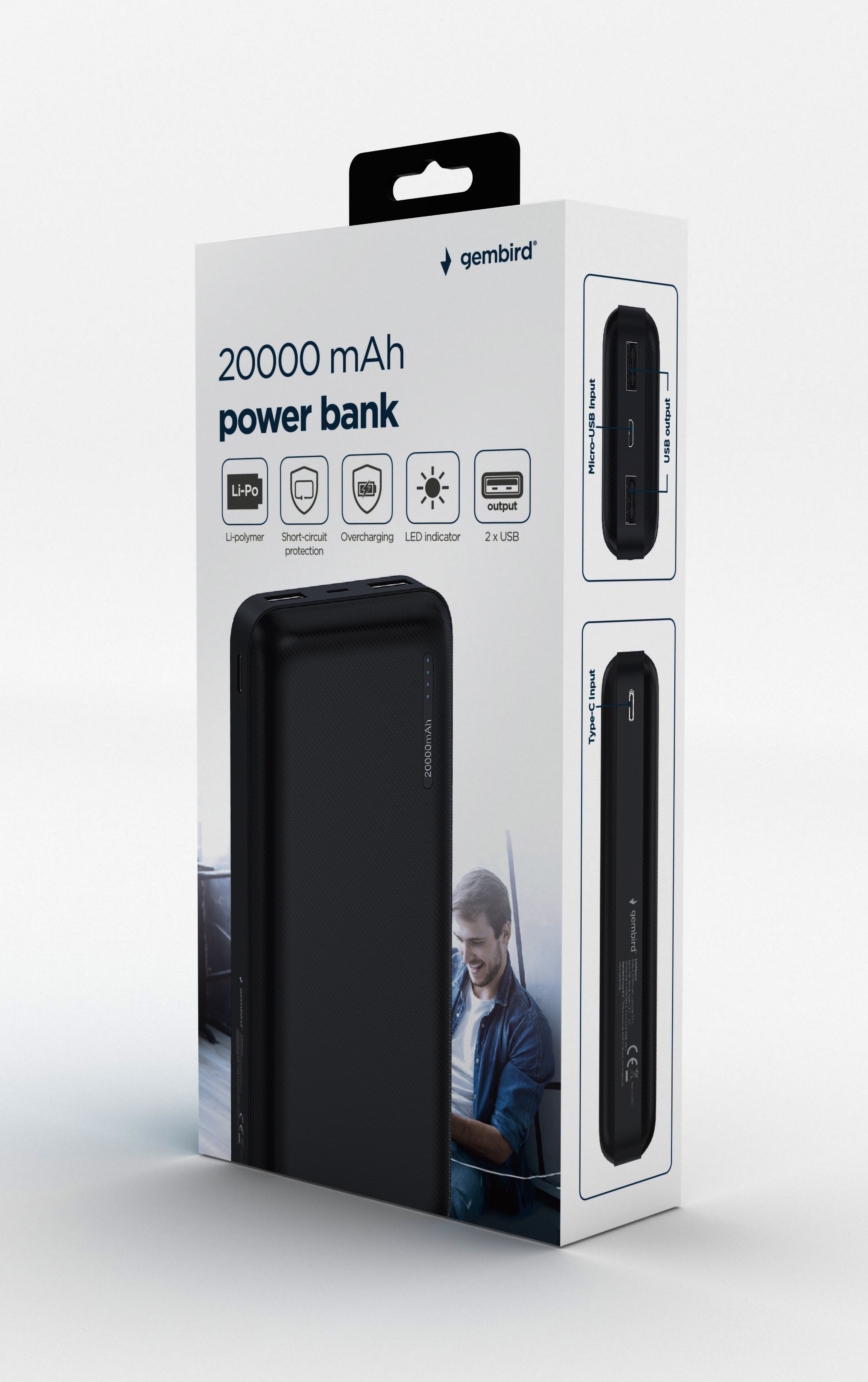 EAN 8716309119092 - Gembird PB20-01 batería externa Polímero de litio 20000 mAh Negro imagen 1