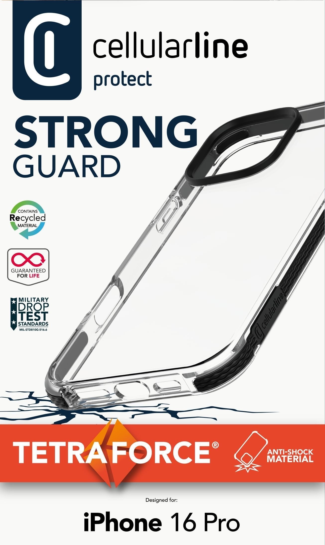 Cellularline Strong Guard Case Iphone 16 Pro Clear