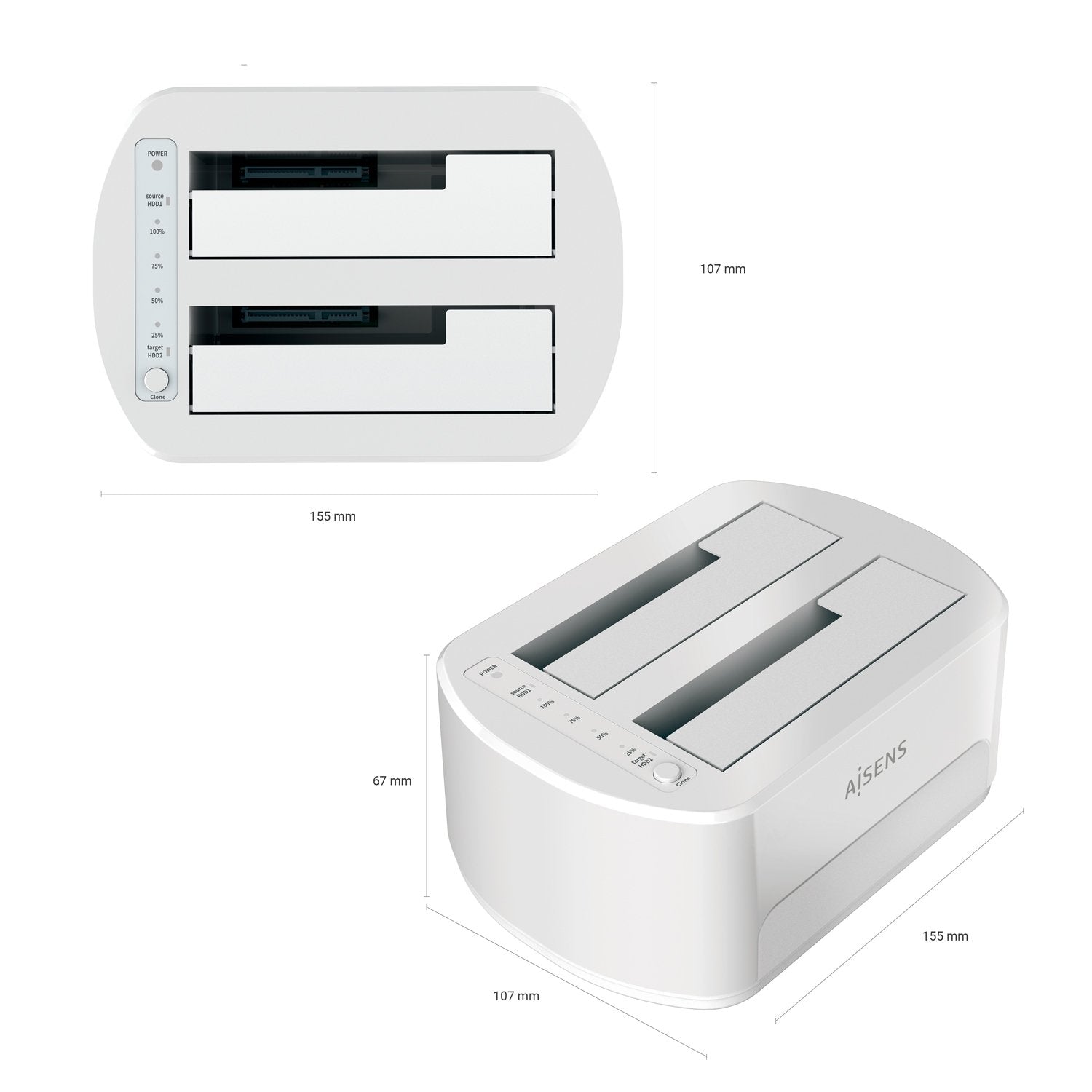 Aisens Docking Station Para Discos Duros Usb 3.0/3.1 Gen1 - Clone - Blanco