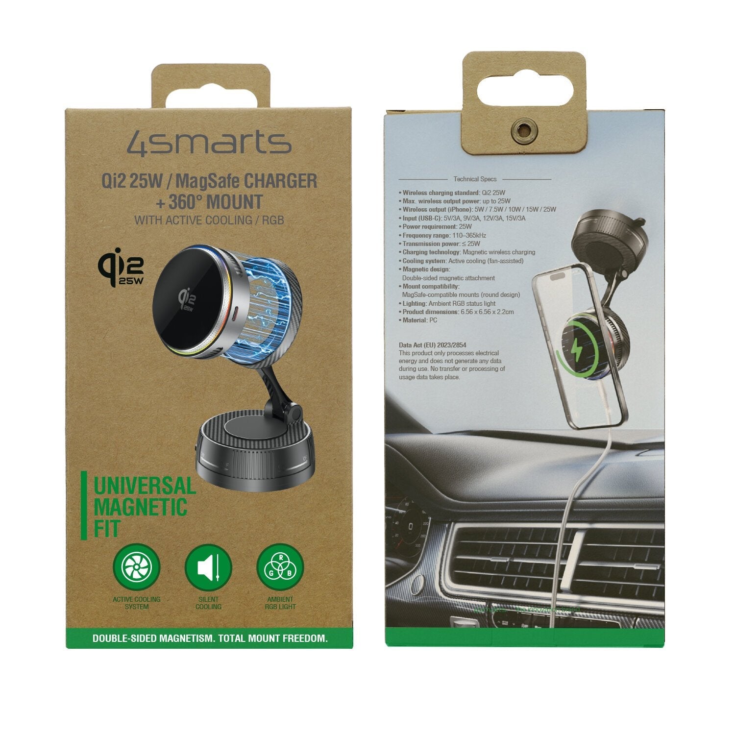 4smarts Qi2 25w / Magsafe Ladegerät Con Kühlung, Rgb + 360° Halterung, Spacegrau
