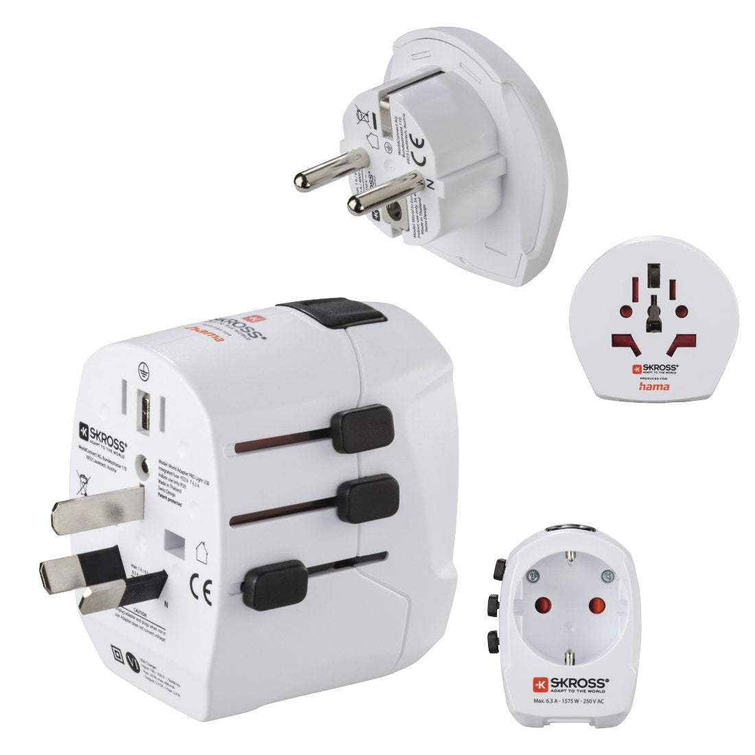 Hama World Travel Pro Adaptador De Viaje Universal - Potencia Hasta 1680w - Voltaje 110-240v - Blanco