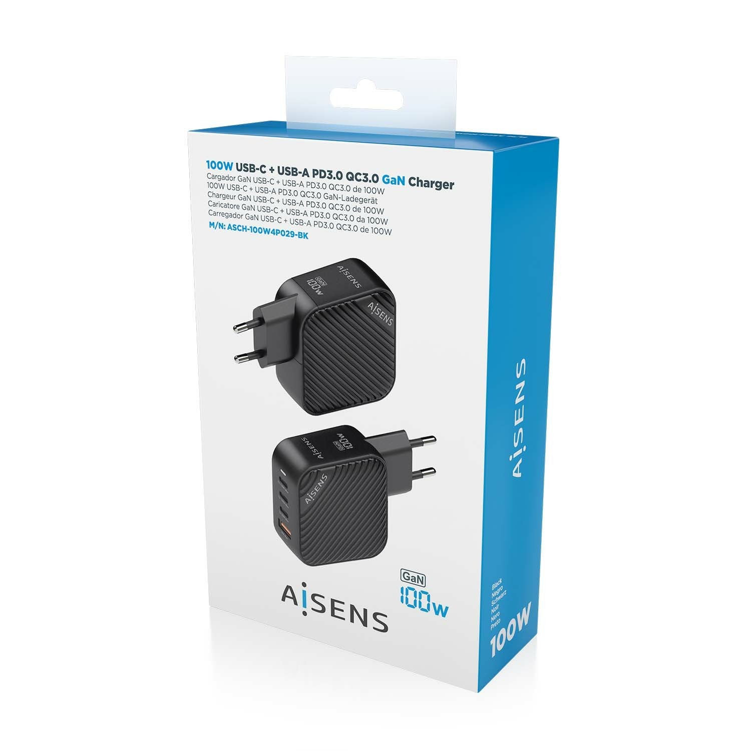 EAN 8435739900932 - AISENS ASCH-100W4P029-BK cargador de dispositivo móvil Universal Corriente alterna Carga rápida Interior imagen 6
