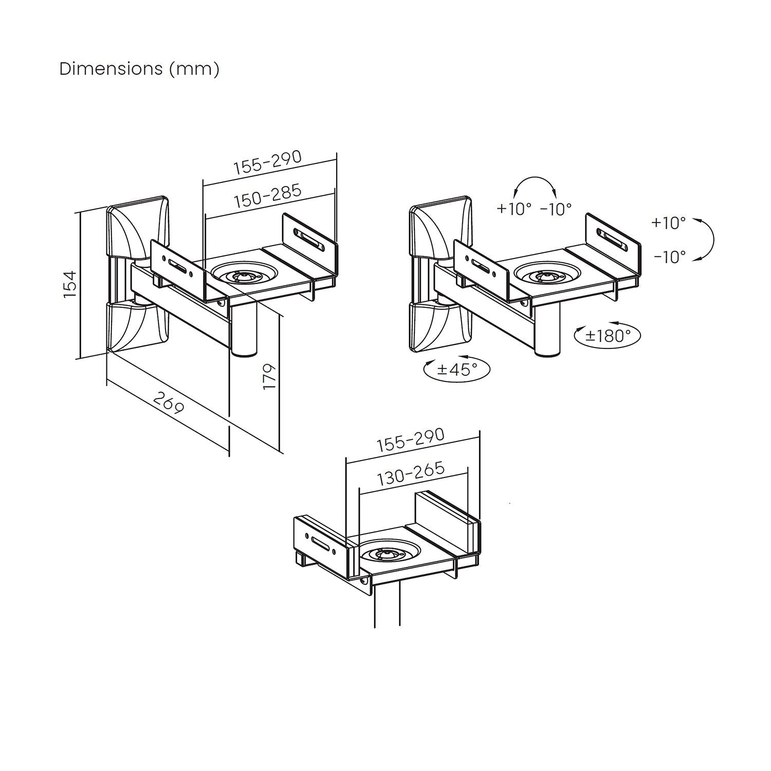 Aisens Soporte Universal De Pared Giratorio E Inclinable Para Altavoces, Negro
