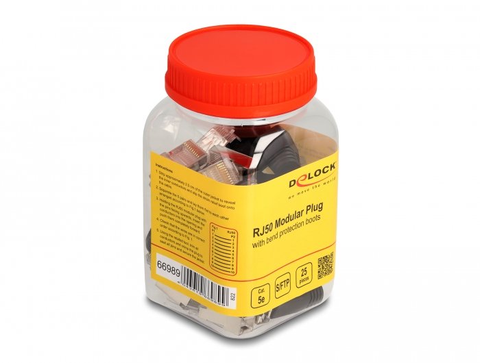 Delock 66989 Rj50 Modular Macho Cat.5e Con Protectores Contra Dobleces Juego De 25 Piezas