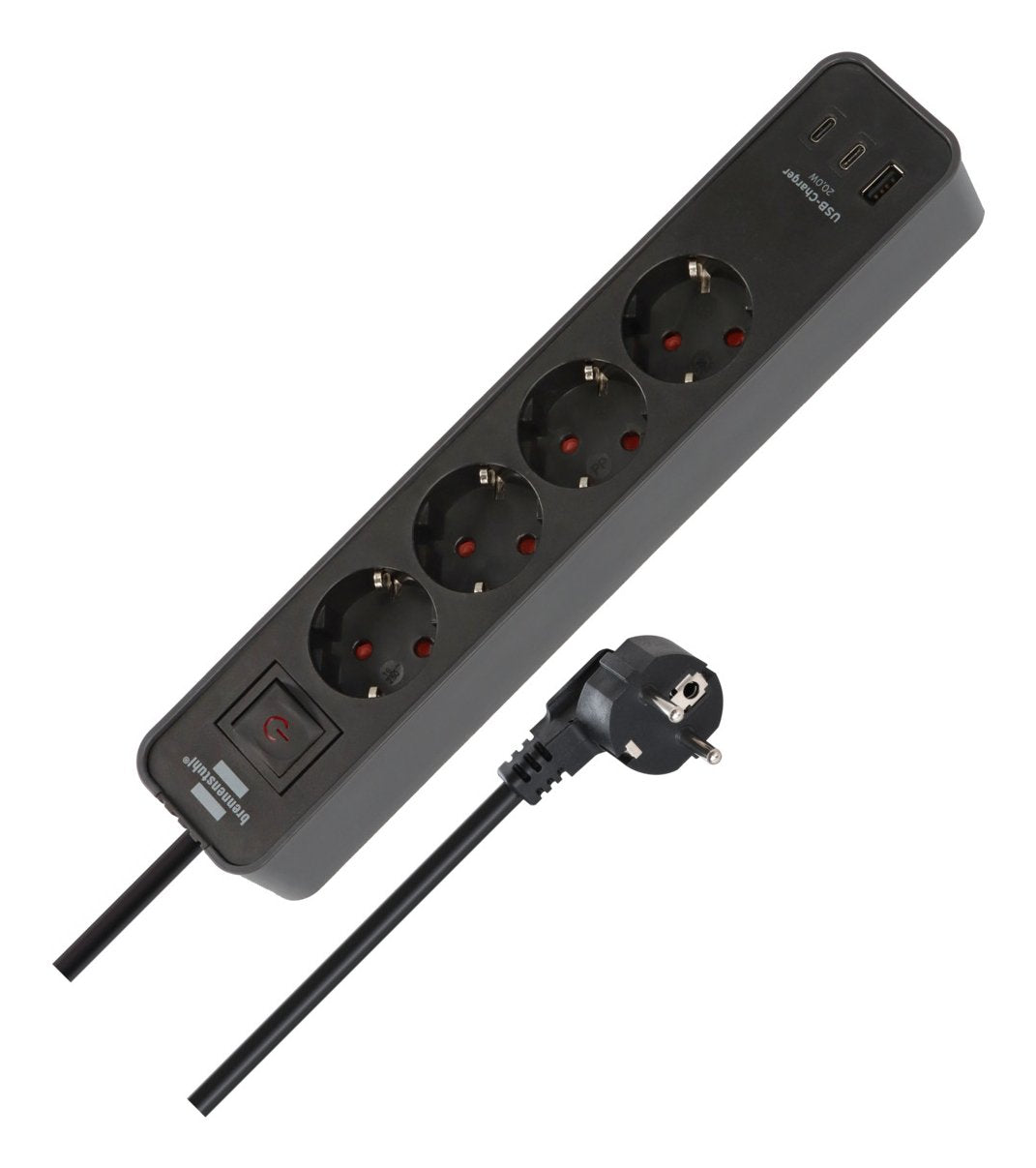 Brennensilla Ecolor Steckdosenleiste 4-Fach Mit 2x Usb-C, 1x Usb-A (Negro/Anthrazit, 1,5 Meter Cable, Mit Sicherheitsschalter) 1153240216