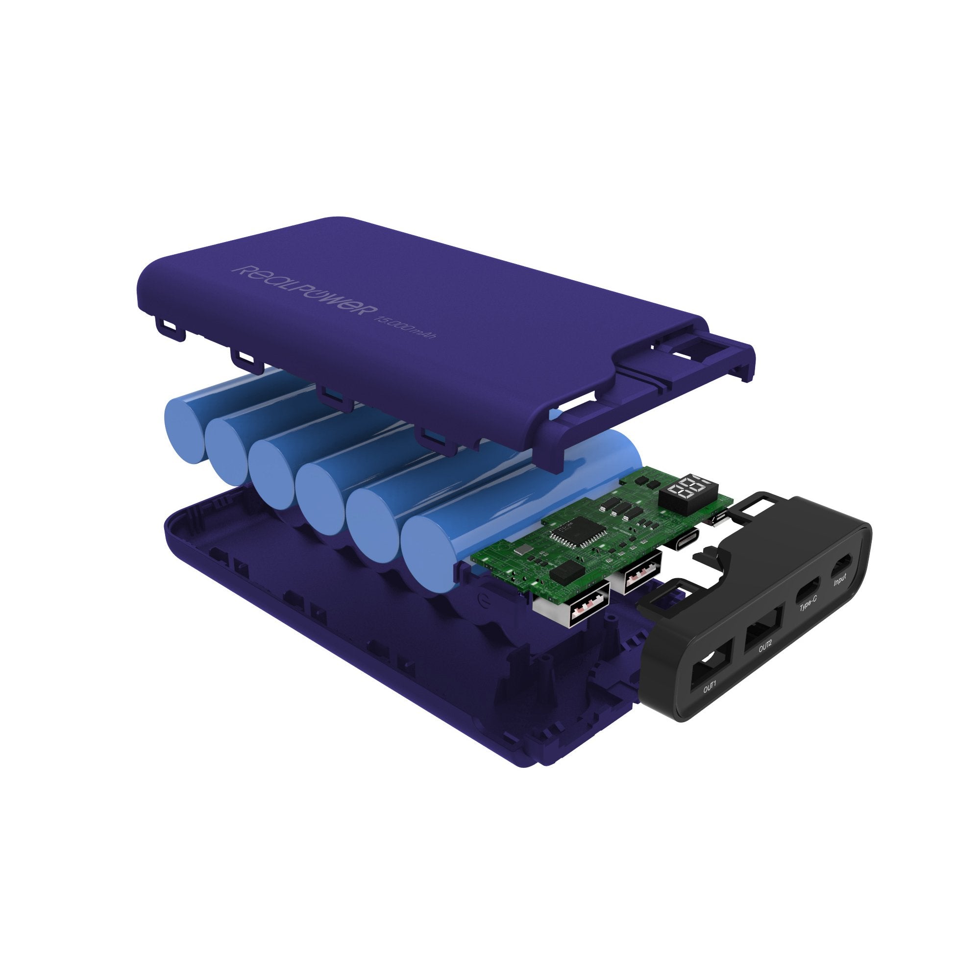 Batería Externa Realpower Pb-15000c Azul Medianoche, Usb C