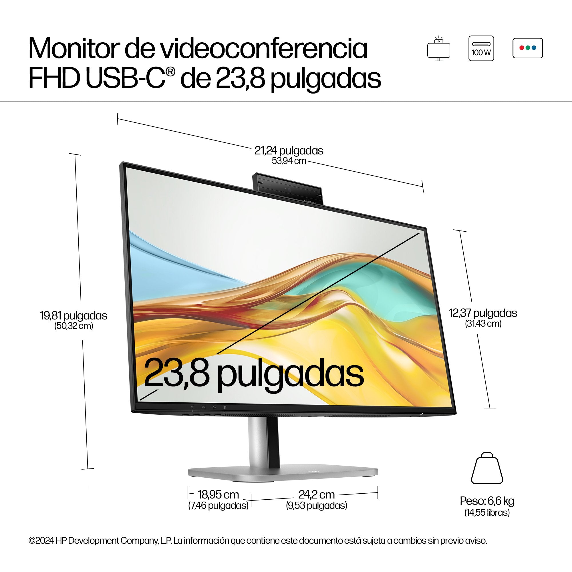 EAN 5715063749494 - HP Series 5 Pro 23.8 inch FHD USB-C Conferencing Monitor pantalla para PC 60,5 cm (23.8") Full HD LCD Neg imagen 5