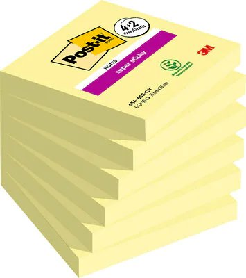 Post-It Super Sticky Pack De 6 Blocs De 90 Notas Adhesivas Reposicionables - 76x76mm - Promocion 4 Blocs + 2 Gratis -