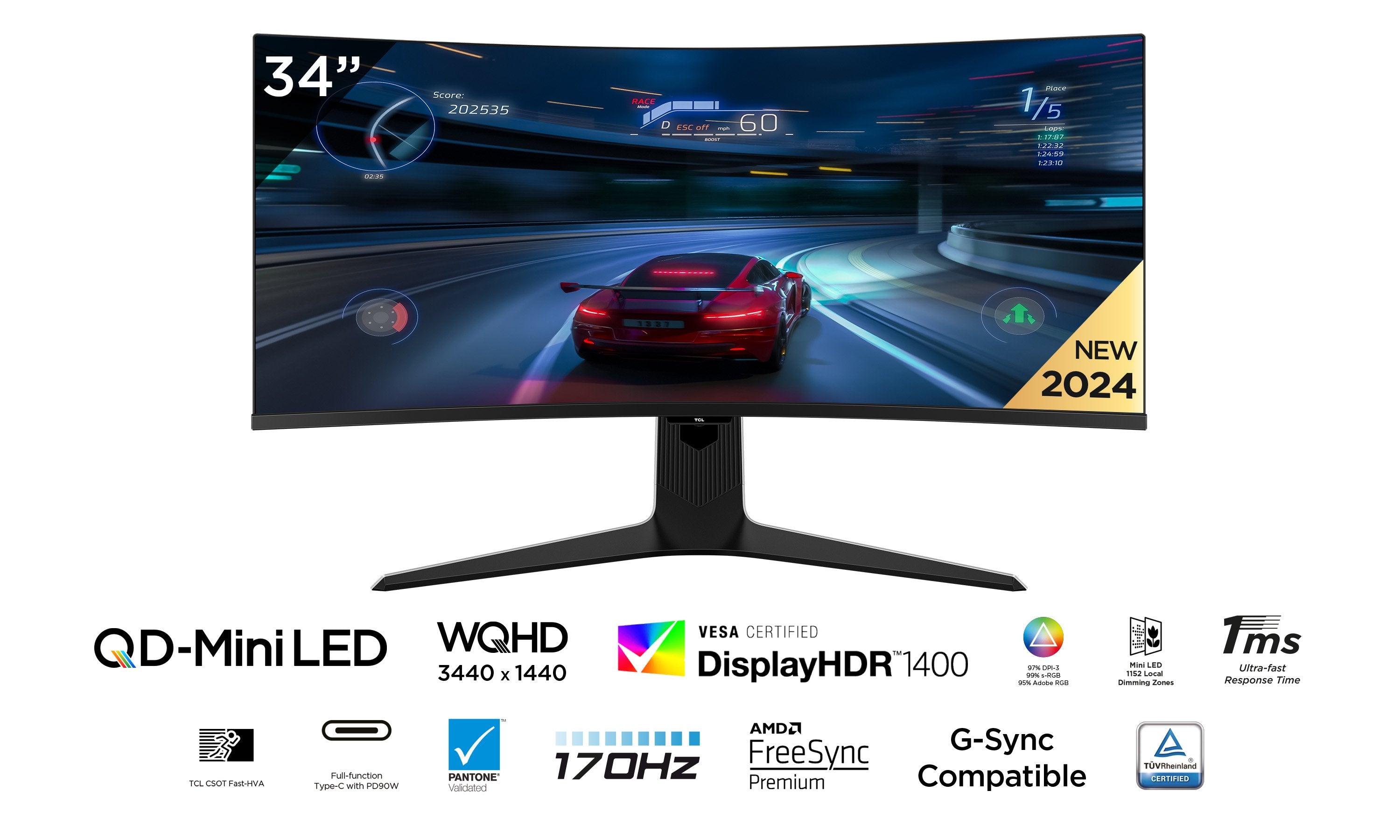 EAN 5901292523664 - TCL R83 34R83Q pantalla para PC 94 cm (37") 3440 x 1440 Pixeles LED Negro, Blanco imagen 4