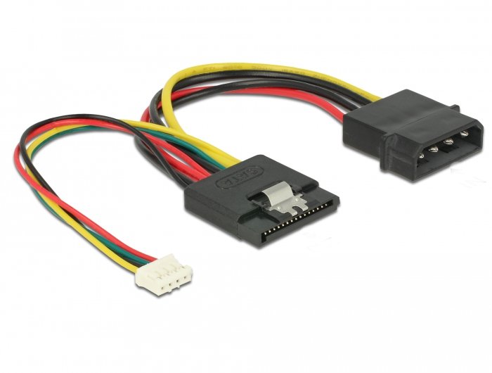 Delock Stromcable Sata 15 Pin Buchse > Molex 4 Pin Stecker + 4 Pin Strombuchse