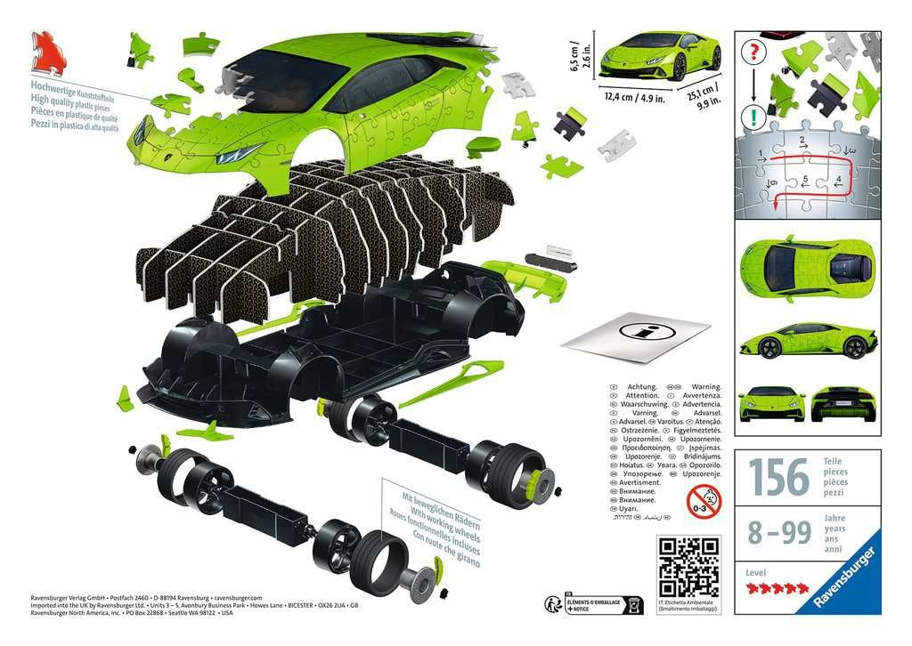 Ravensburger Puzzle 3d Lamborghini Huracán Evo Verde 108 Piezas 11559