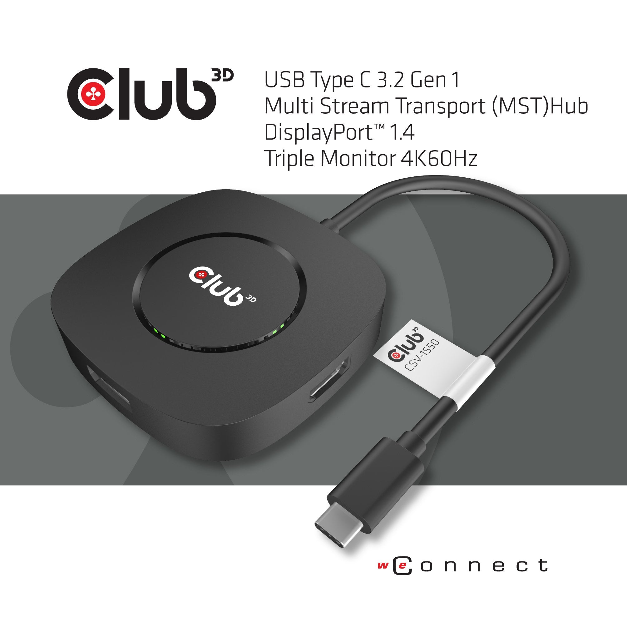 EAN 8719214471422 - CLUB3D USB TYPE C 3.2 GEN1 MULTISTREAM TRANSPORT MST HUB DISPLAY PORT 1.4 TRIPLE MONITOR DisplayPort male imagen 4