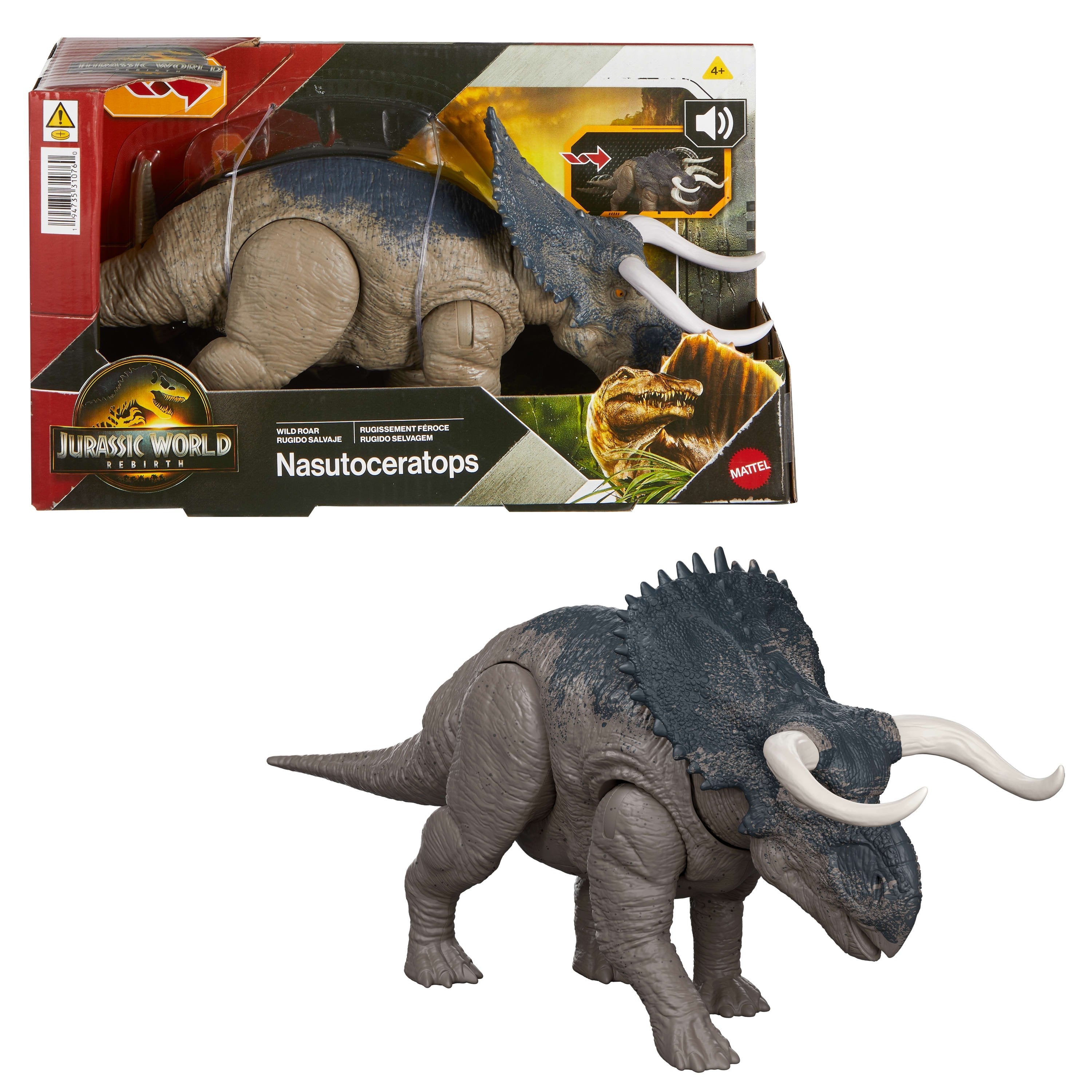 Figura Mattel Jurassic World Wild Roar Nasutoceratops, Personaje Jgc81