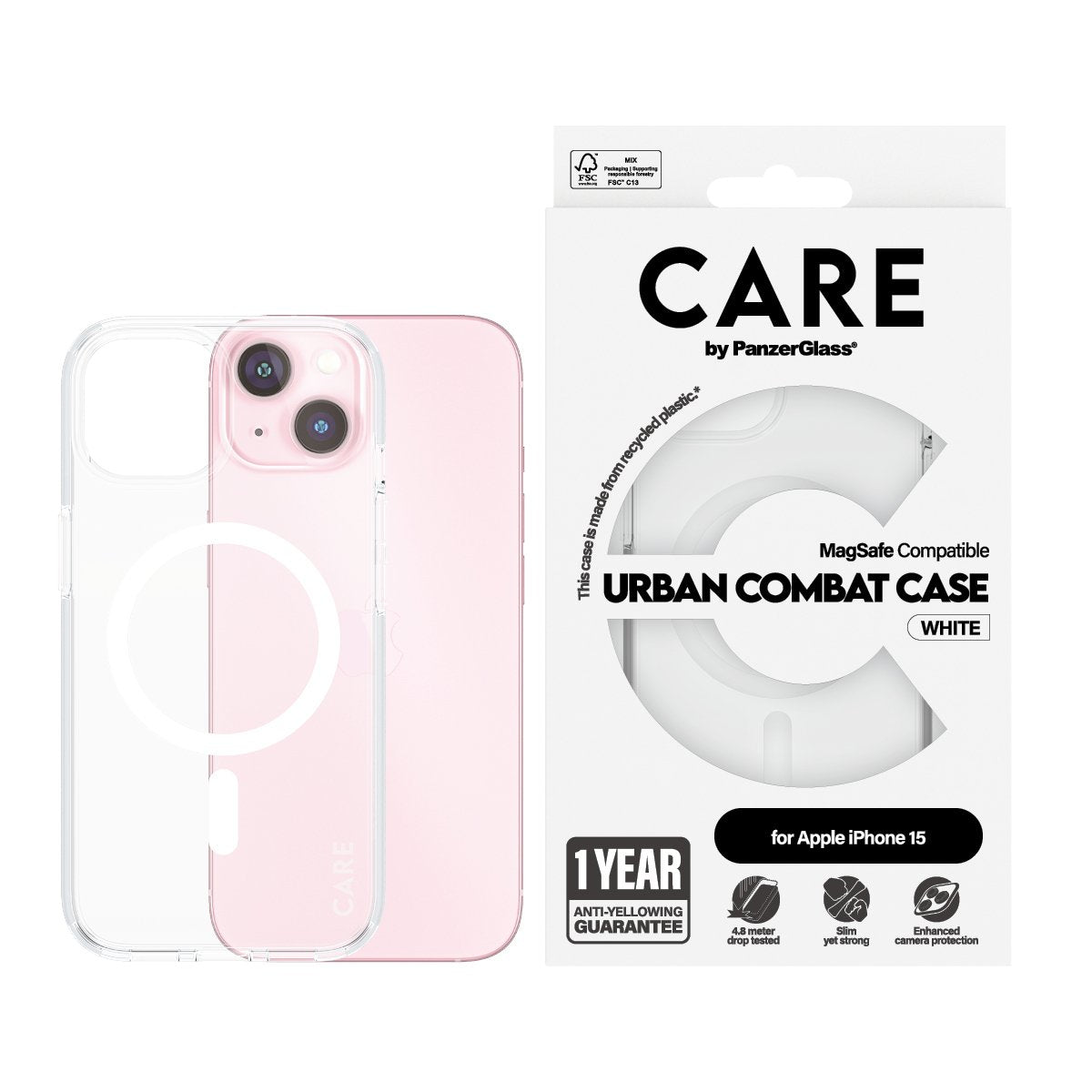 EAN 5715685005527 - PanzerGlass CARE™ by ® Urban Combat Case Transparent w. White MagSafe iPhone 15 funda para teléfono móvil imagen 2
