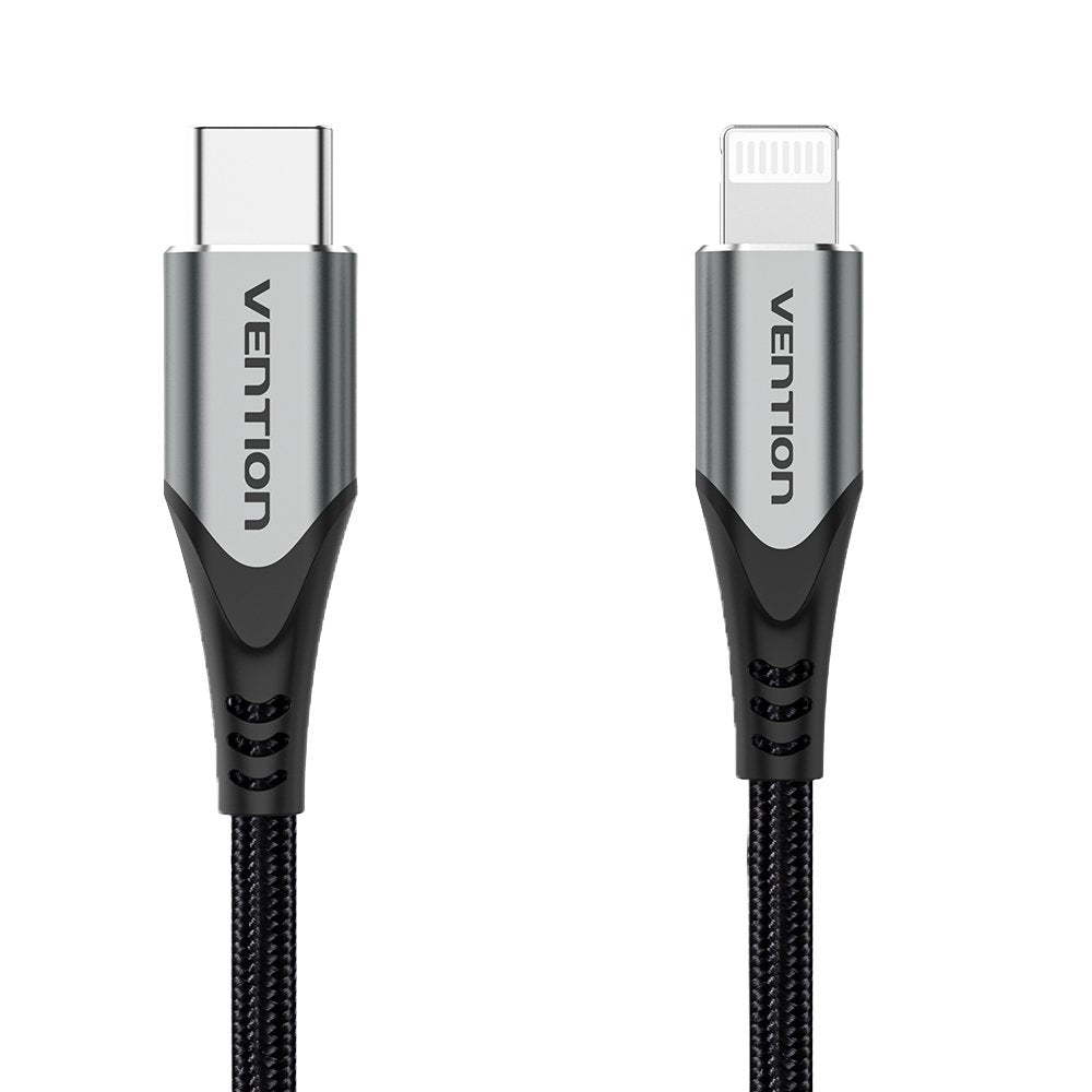 Cable Usb 2.0 Tipo-C Lightning Vention Tachh Usb Tipo-C Macho Lightning Macho 2m Gris Y Negro